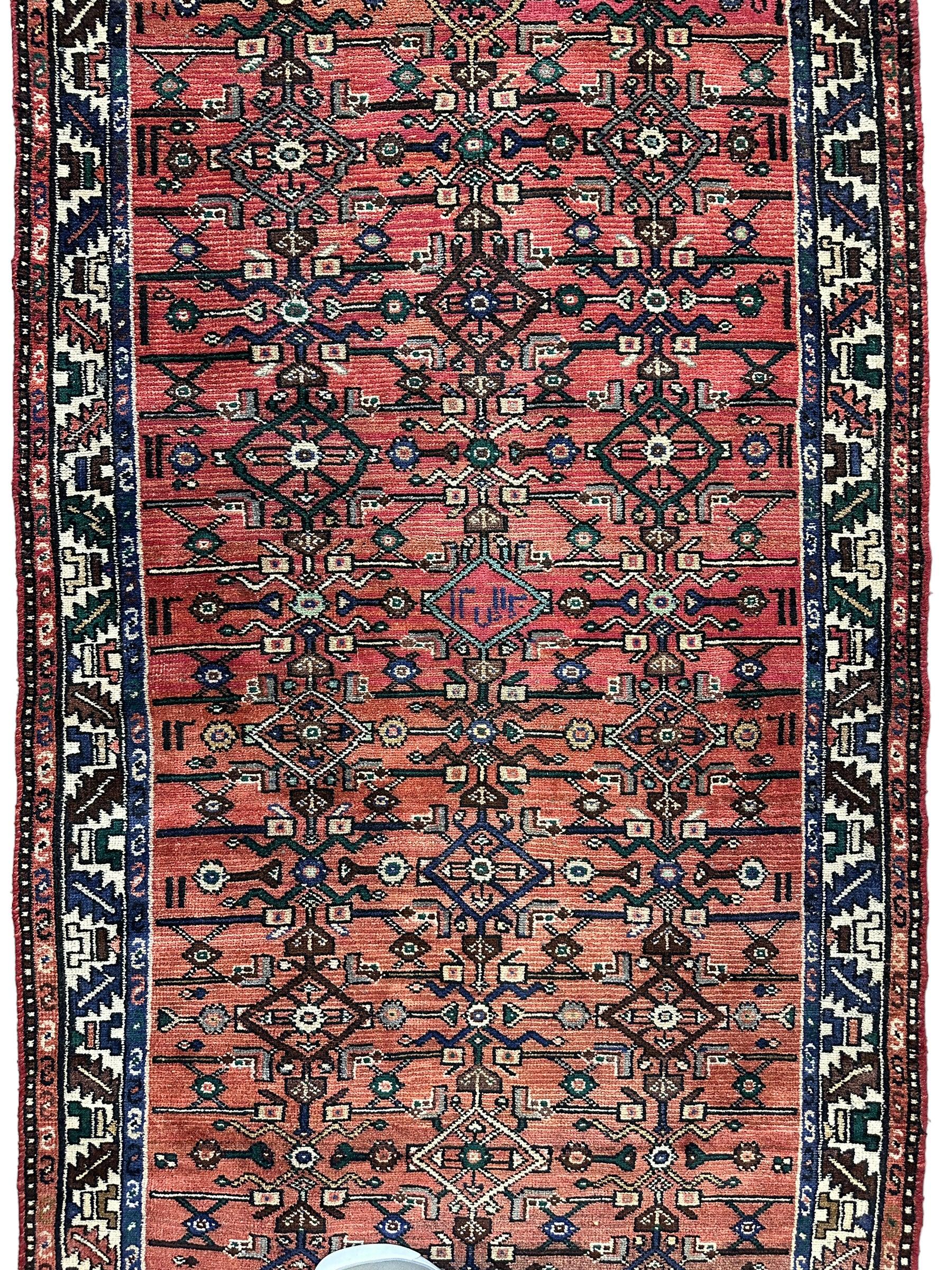 Hand Knotted Persian Hamadan Wide Runner Rug 3’6” x 9’10”