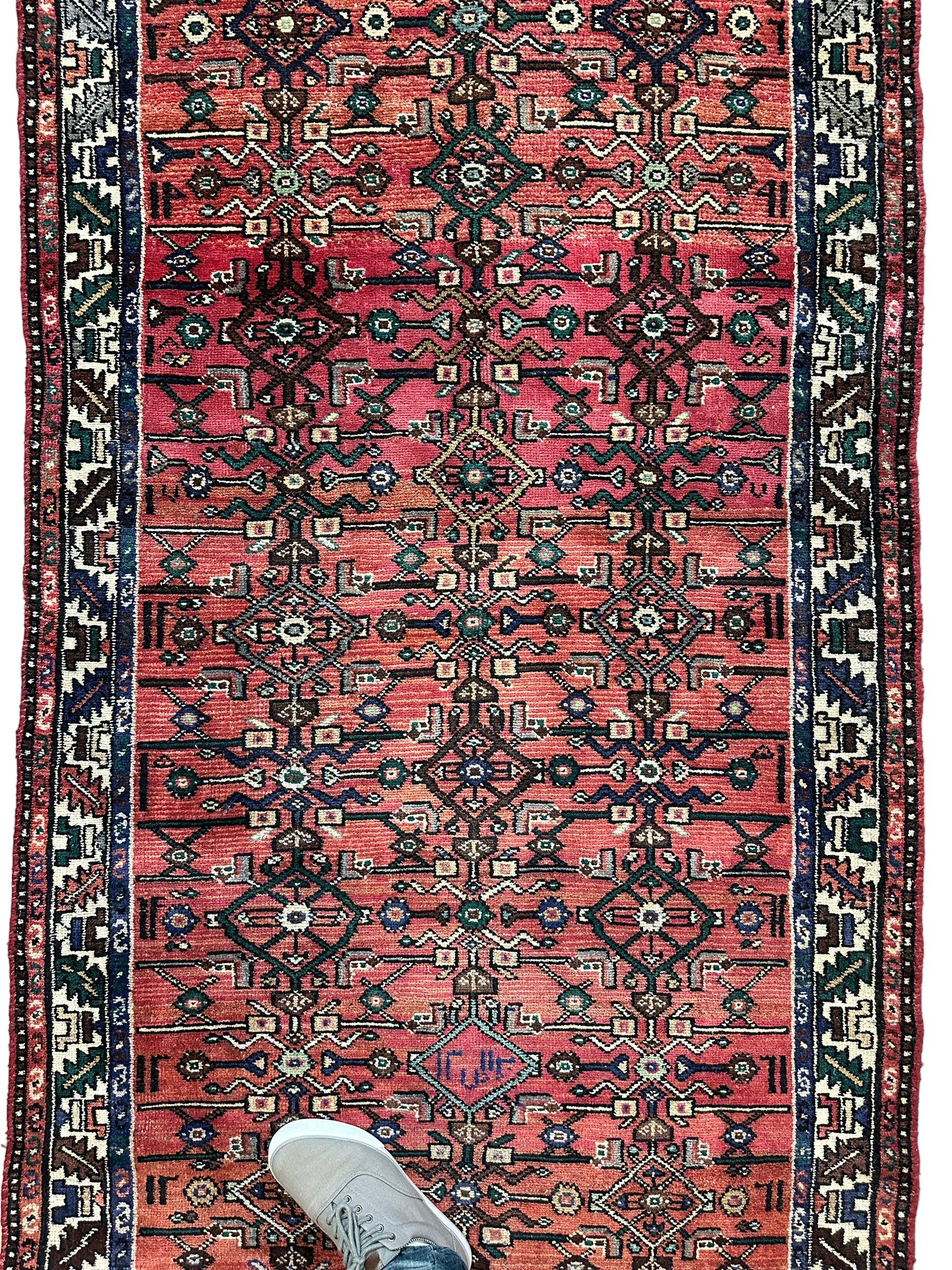 Hand Knotted Persian Hamadan Wide Runner Rug 3’6” x 9’10”