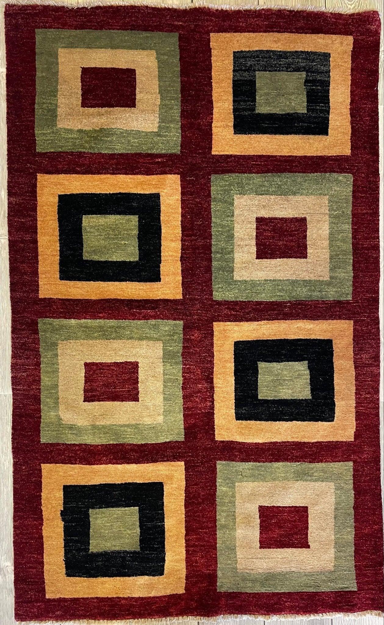 Hand Made Modern Multicolors Geometric Ghabeh Rug 3x5 Ft