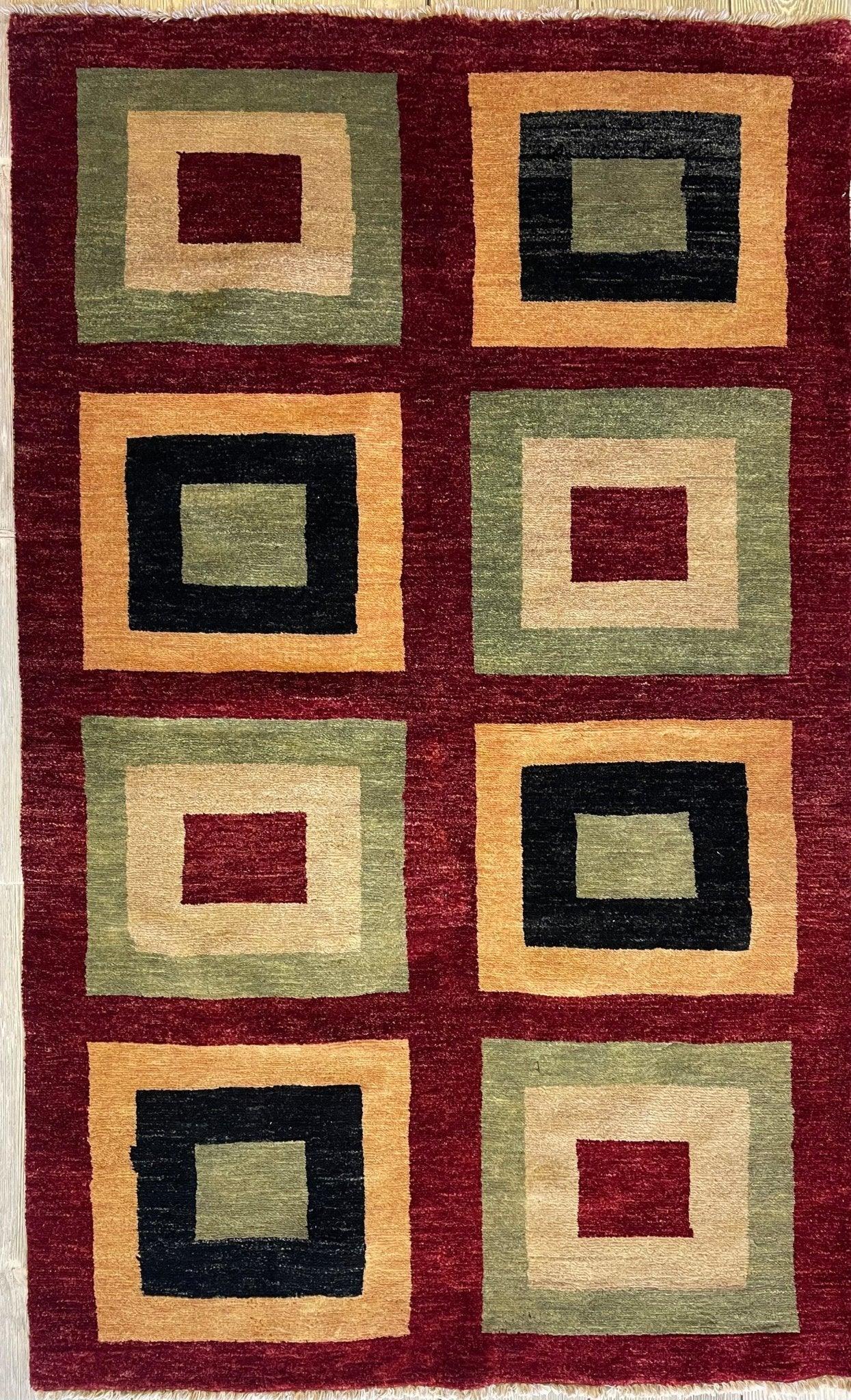 Hand Made Modern Multicolors Geometric Ghabeh Rug 3x5 Ft