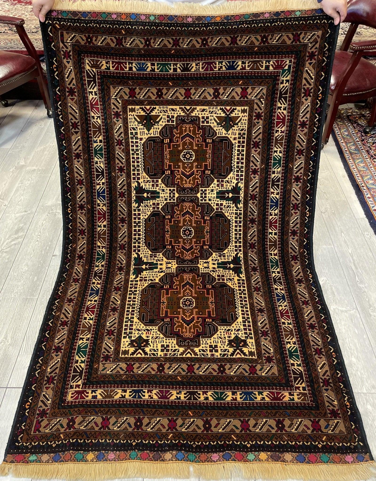 Handmade Afghani Tribal Baluch Area Rug 4x7 ft