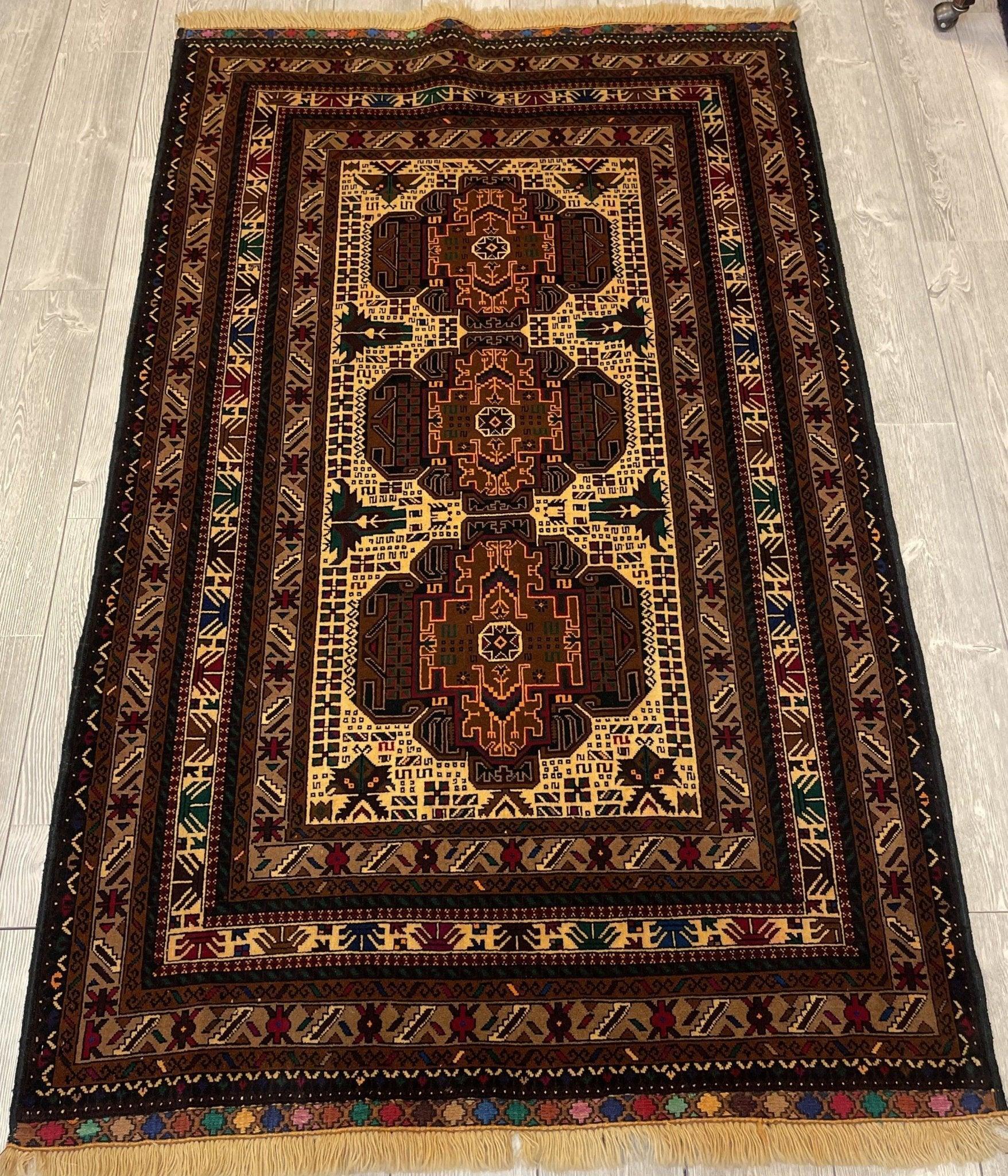 Handmade Afghani Tribal Baluch Area Rug 4x7 ft