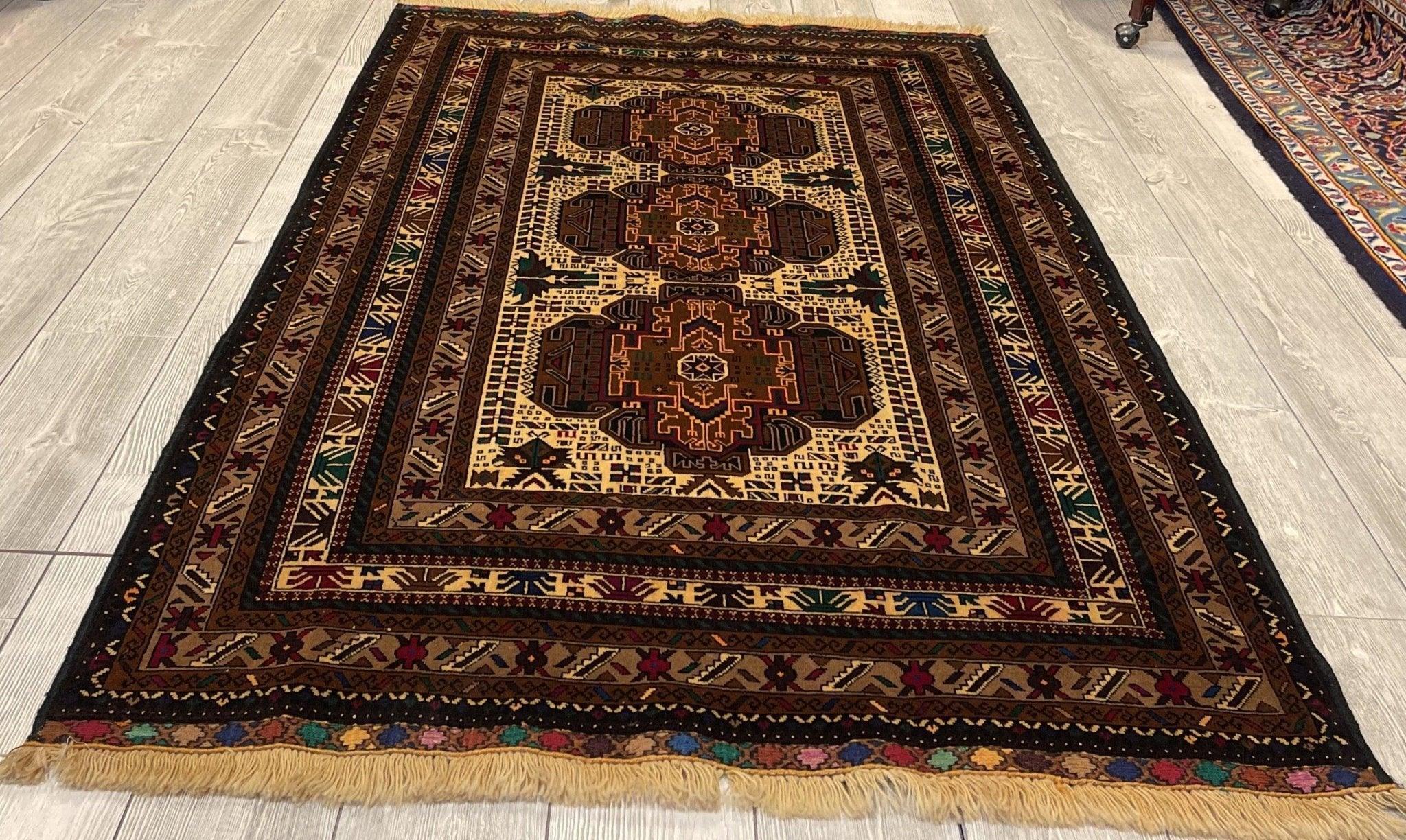 Handmade Afghani Tribal Baluch Area Rug 4x7 ft