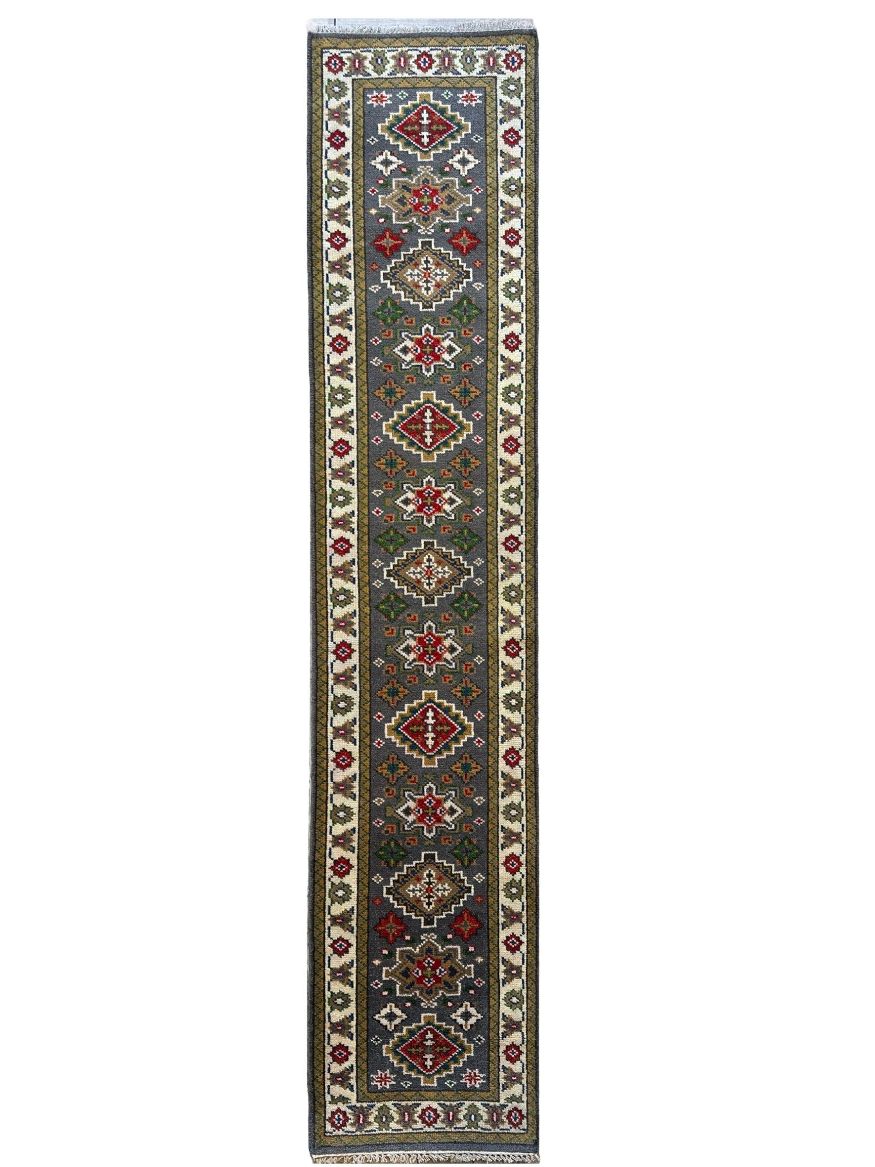 Handmade Indo-Kazak Runner Rug 2’6” x 12’