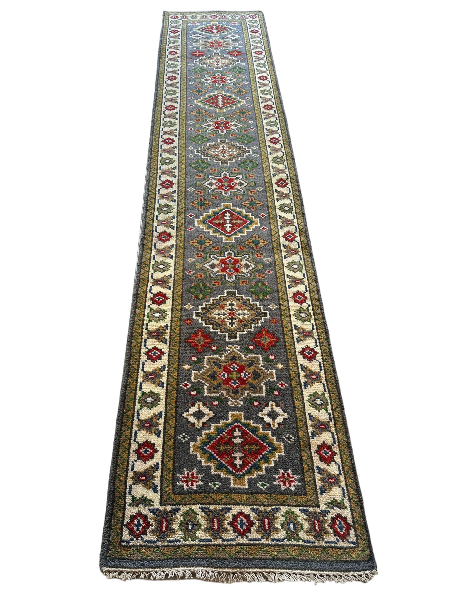 Handmade Indo-Kazak Runner Rug 2’6” x 12’