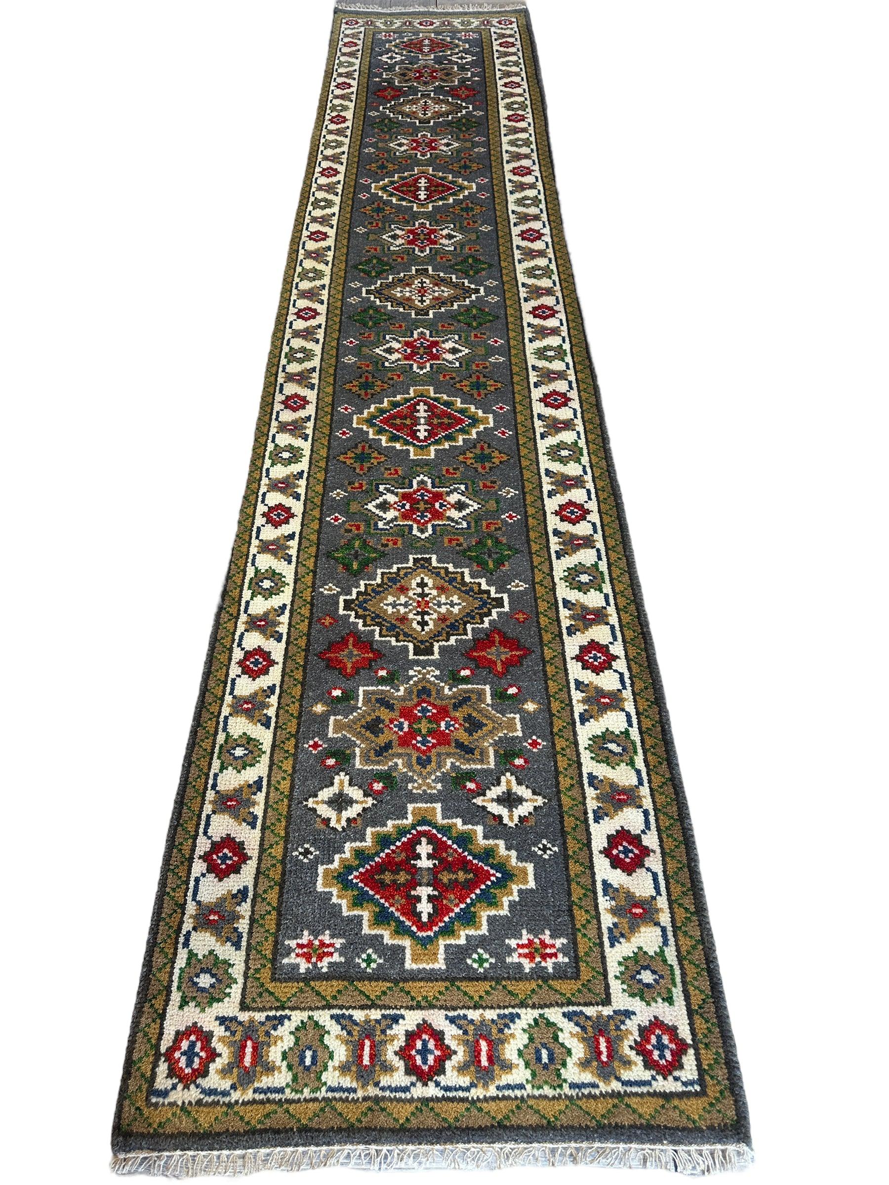 Handmade Indo-Kazak Runner Rug 2’6” x 12’