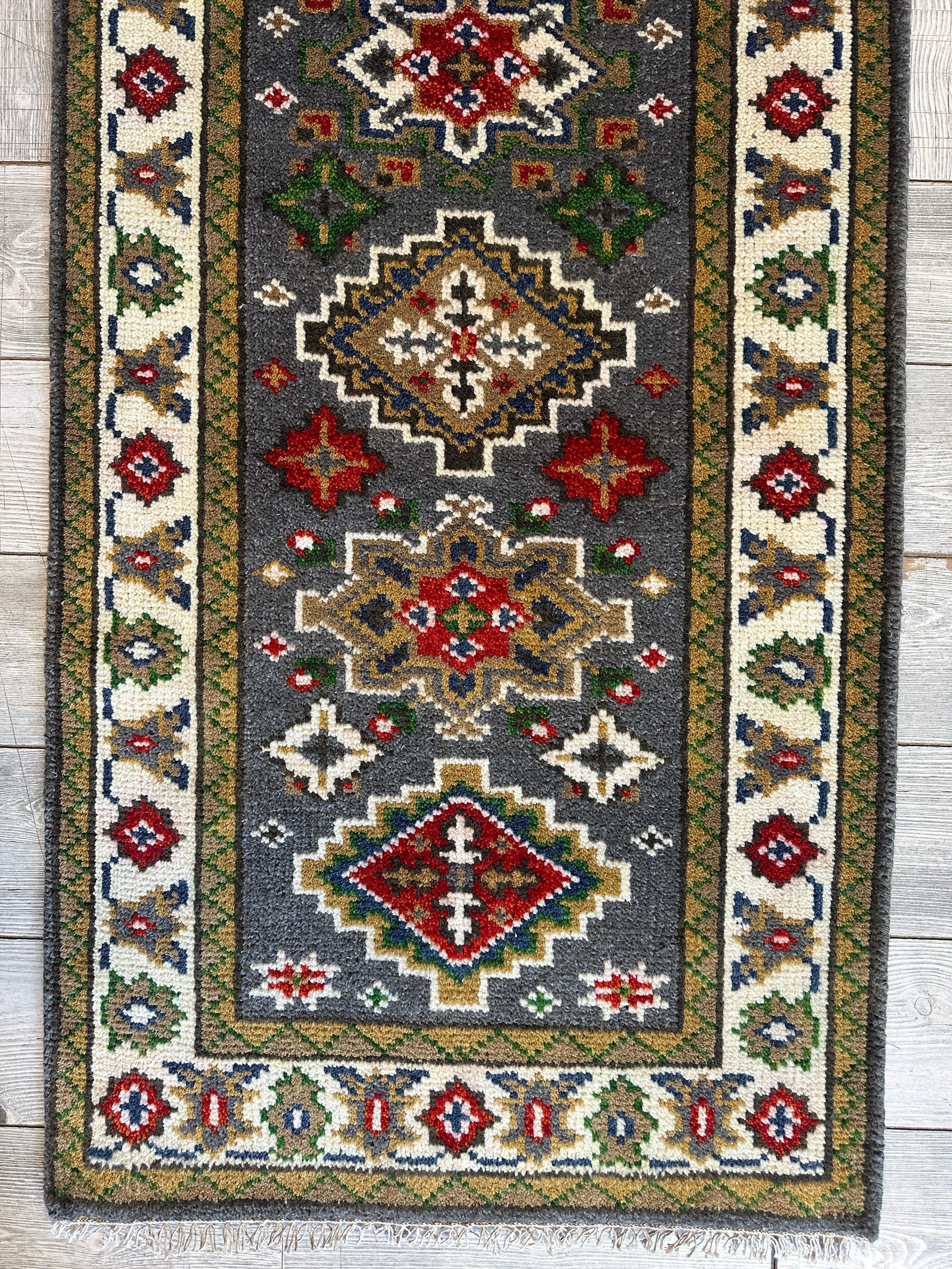 Handmade Indo-Kazak Runner Rug 2’6” x 12’