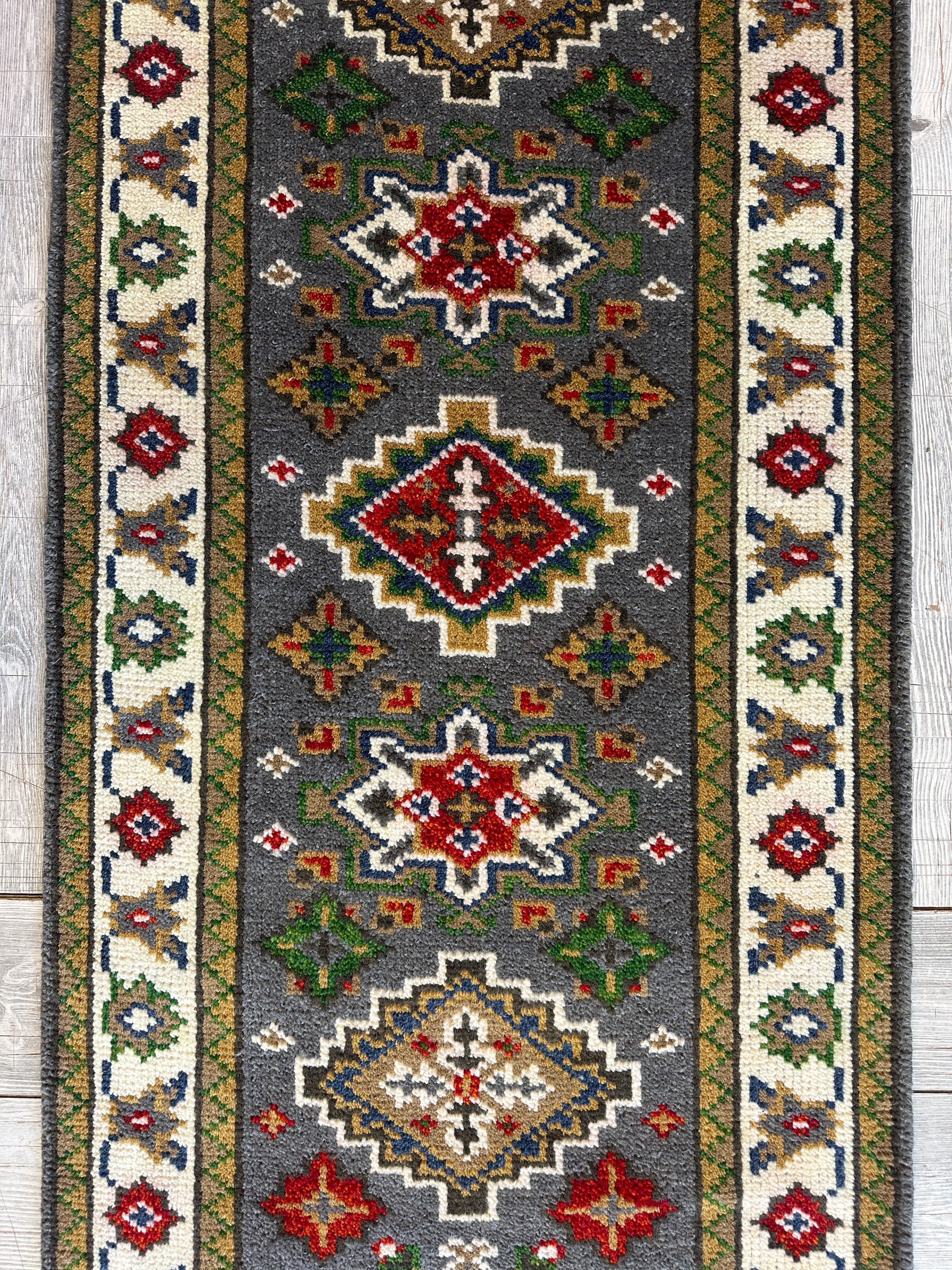 Handmade Indo-Kazak Runner Rug 2’6” x 12’