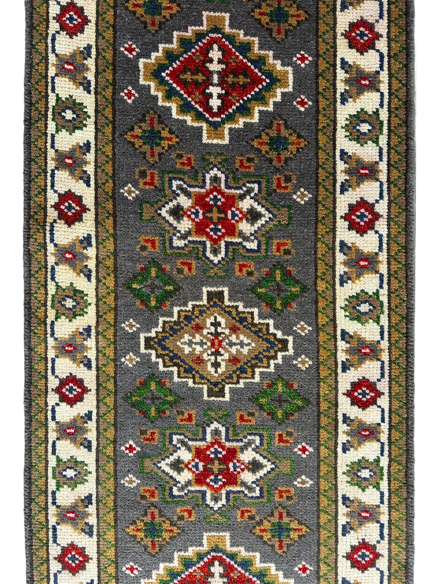 Handmade Indo-Kazak Runner Rug 2’6” x 12’