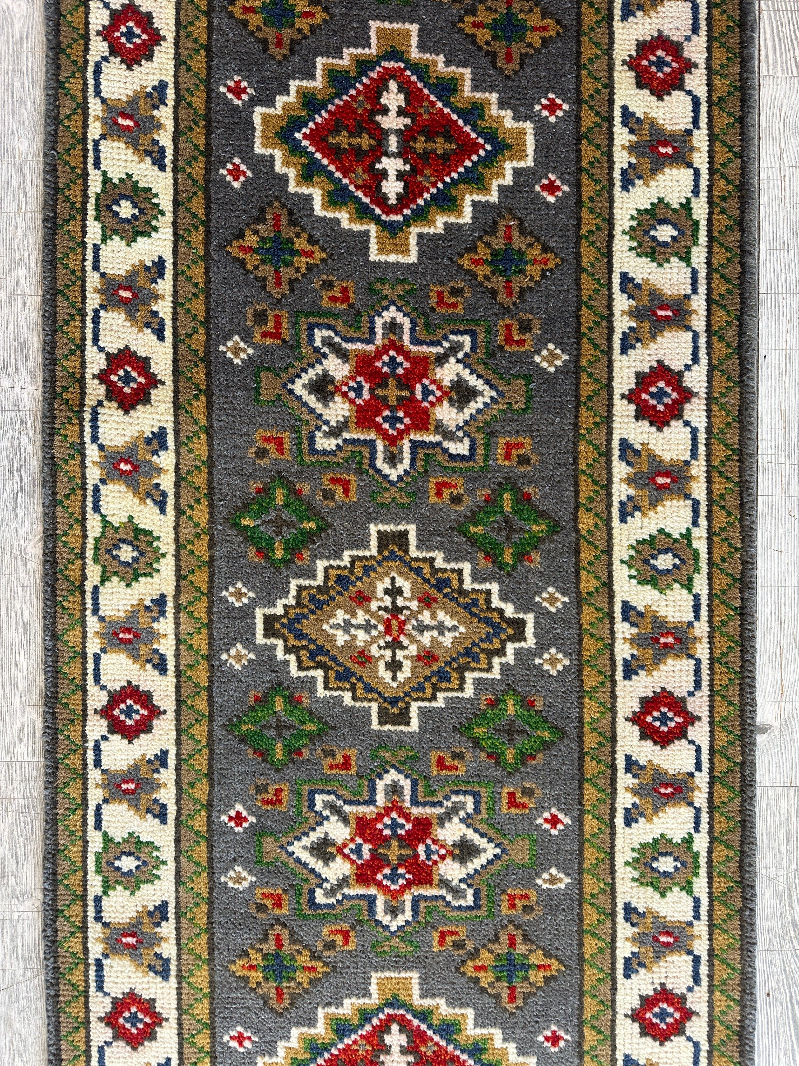 Handmade Indo-Kazak Runner Rug 2’6” x 12’