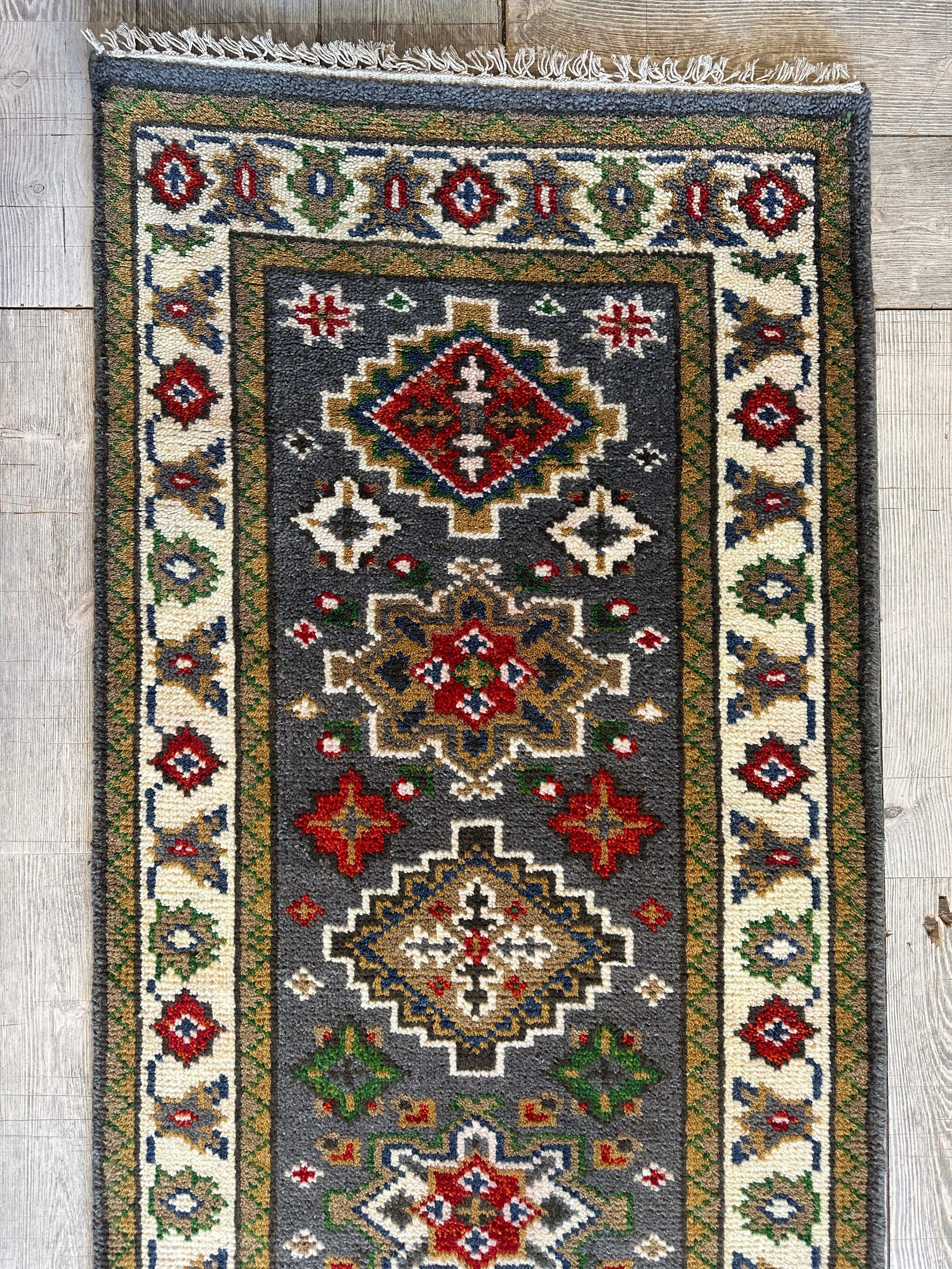 Handmade Indo-Kazak Runner Rug 2’6” x 12’