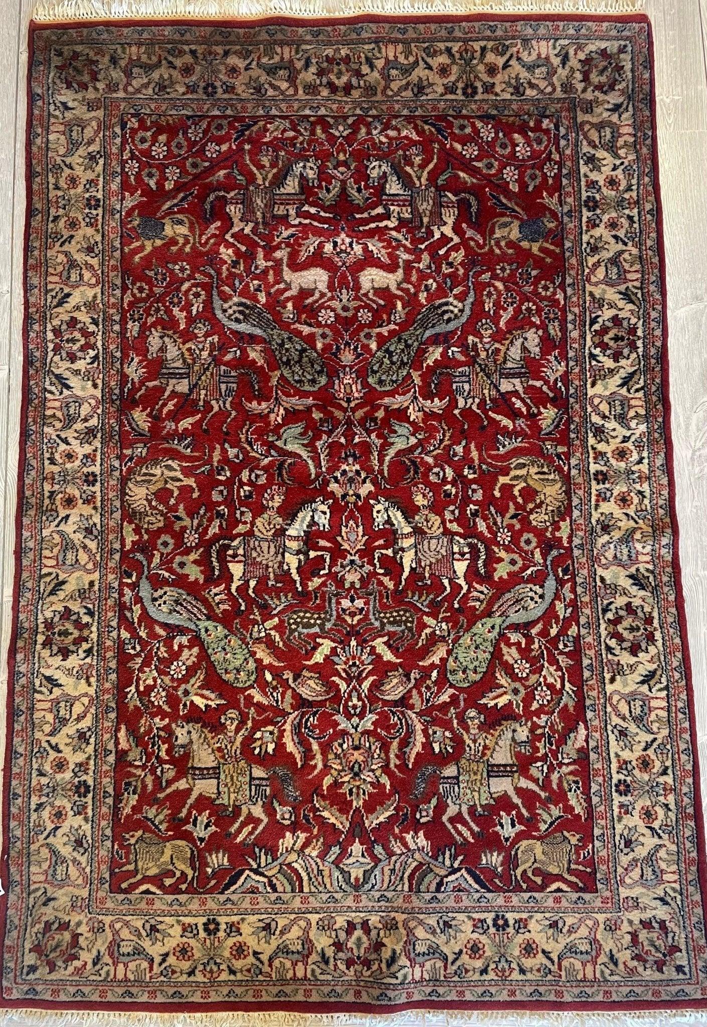 Handmade Pictorial Tabriz Area Rug 4x6 Ft