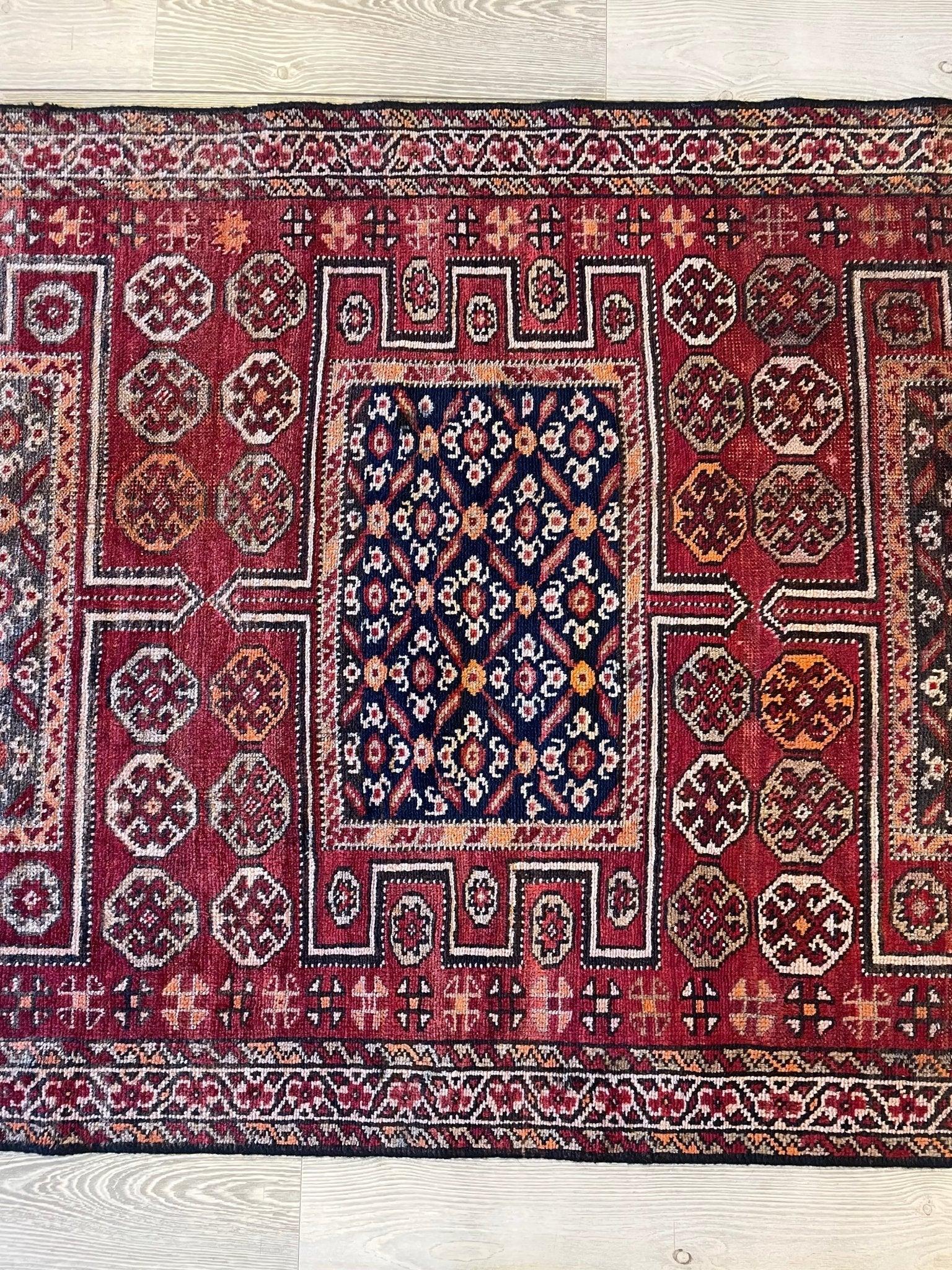 Handmade Vintage Kurdish Quchan Rug 7'8'' x 3'7''