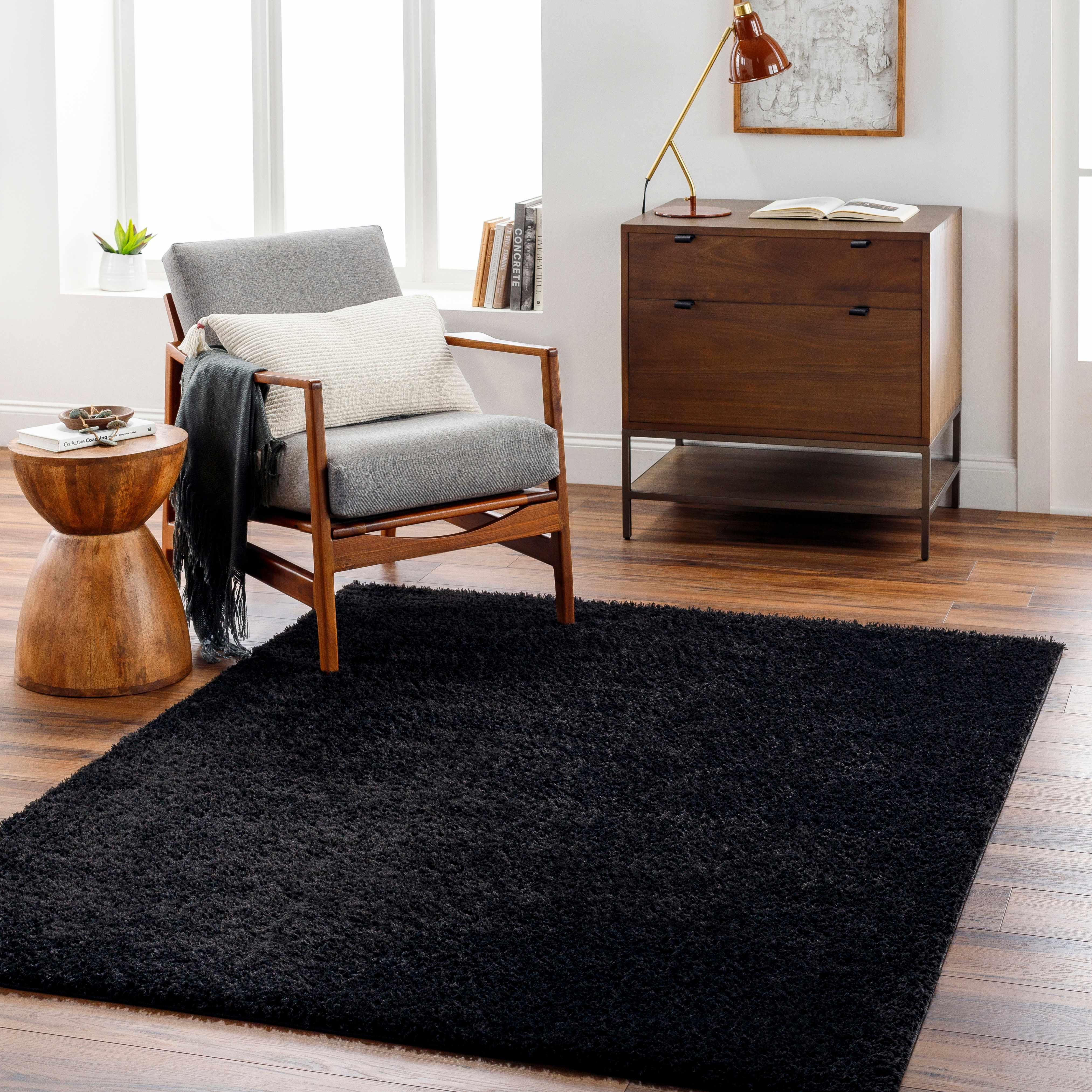 Heavenly Solid Black Plush Rug