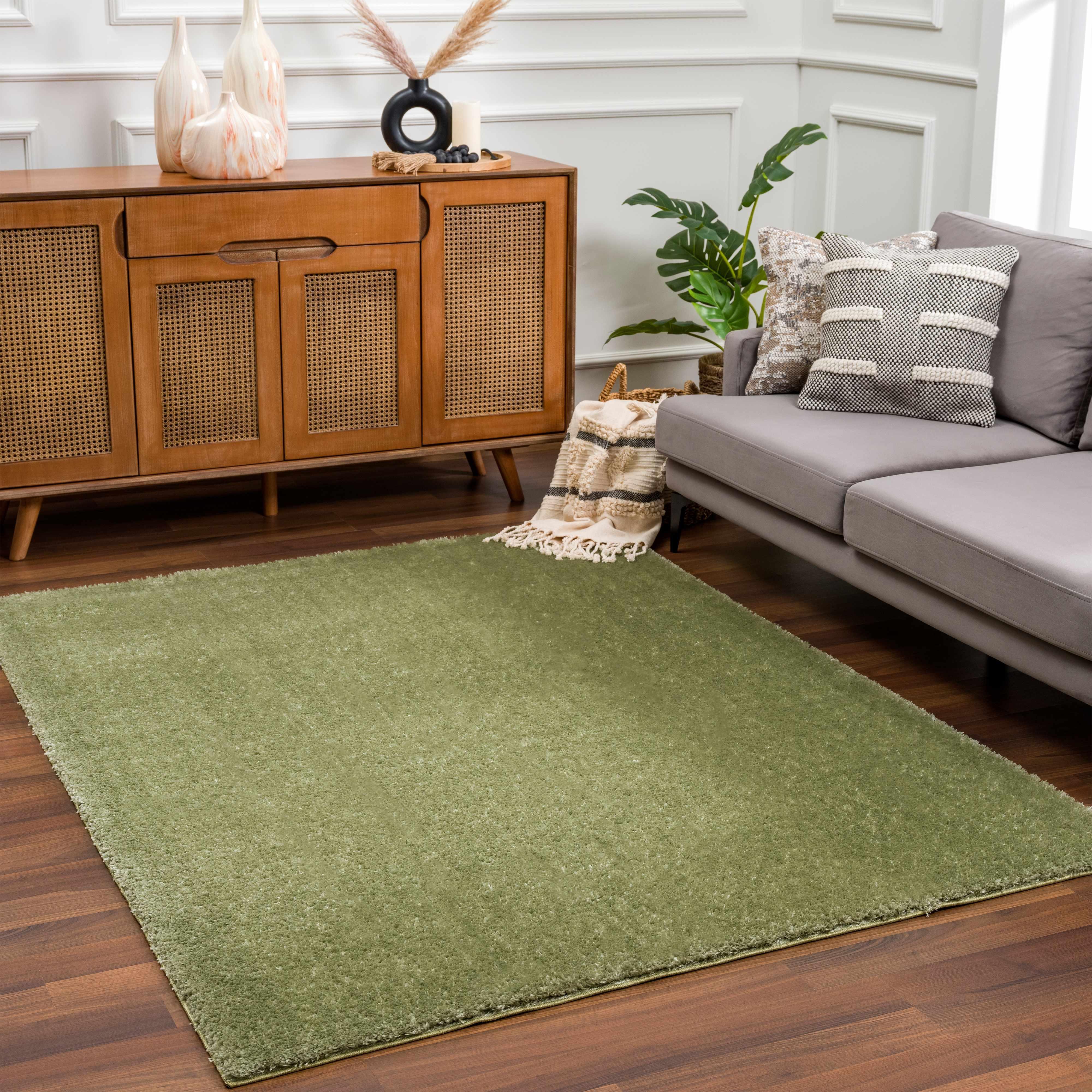 Heavenly Solid Green Plush Rug