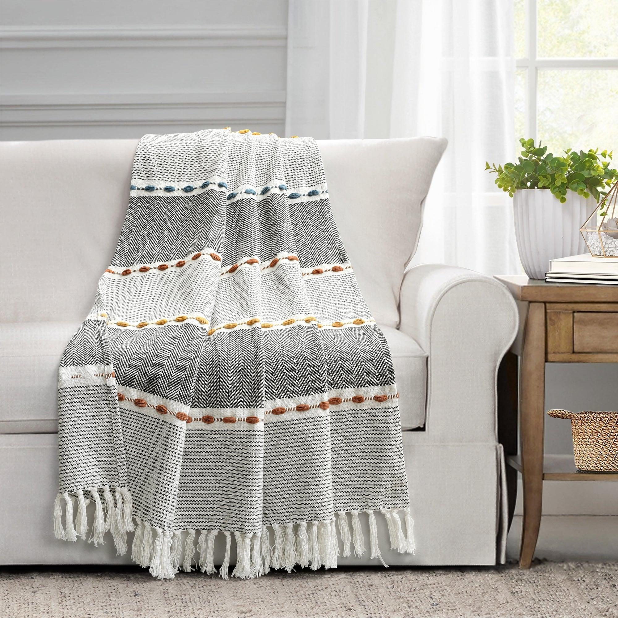 Herringbone Stripe Yarn Dyed Cotton Woven Tassel Throw