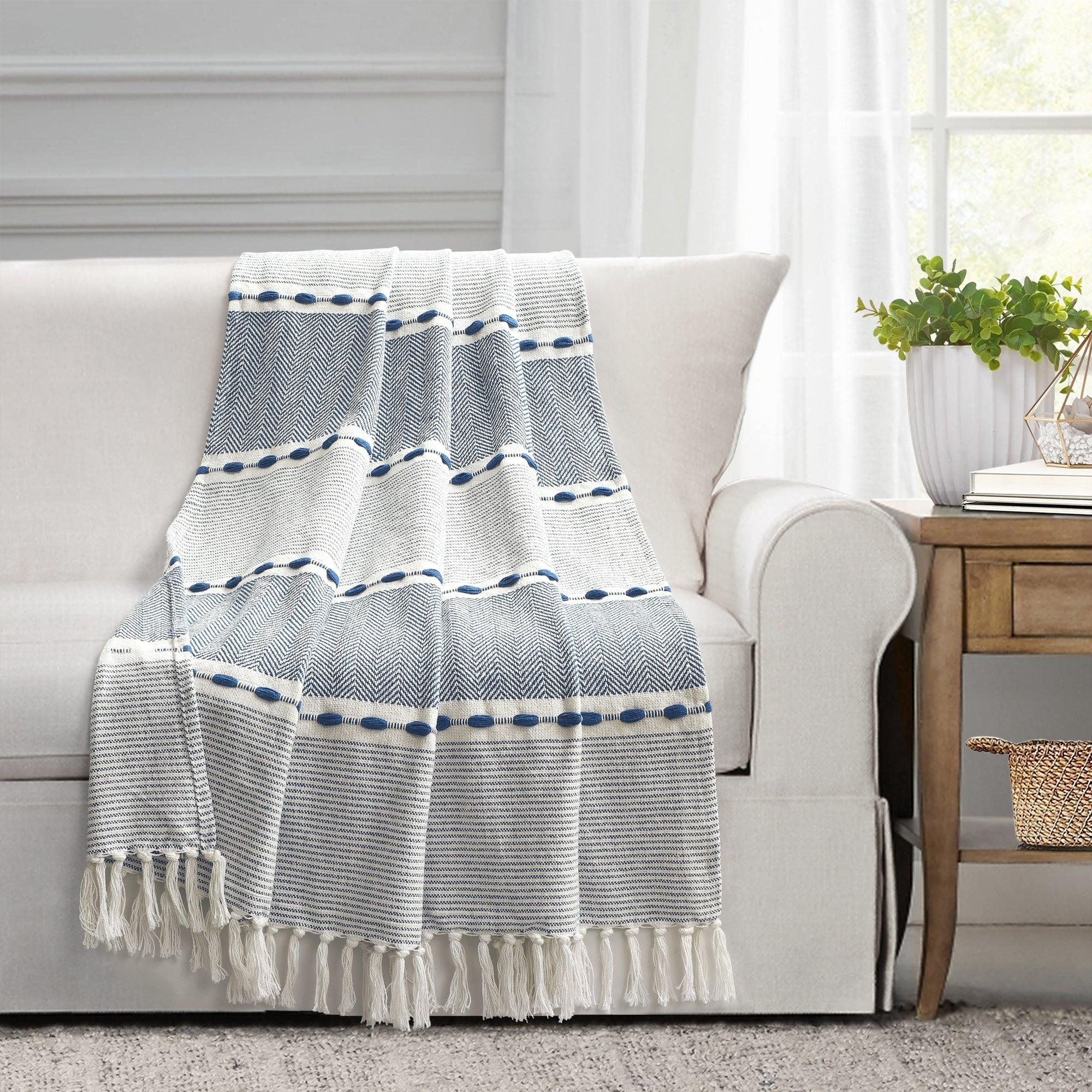 Herringbone Stripe Yarn Dyed Cotton Woven Tassel Throw