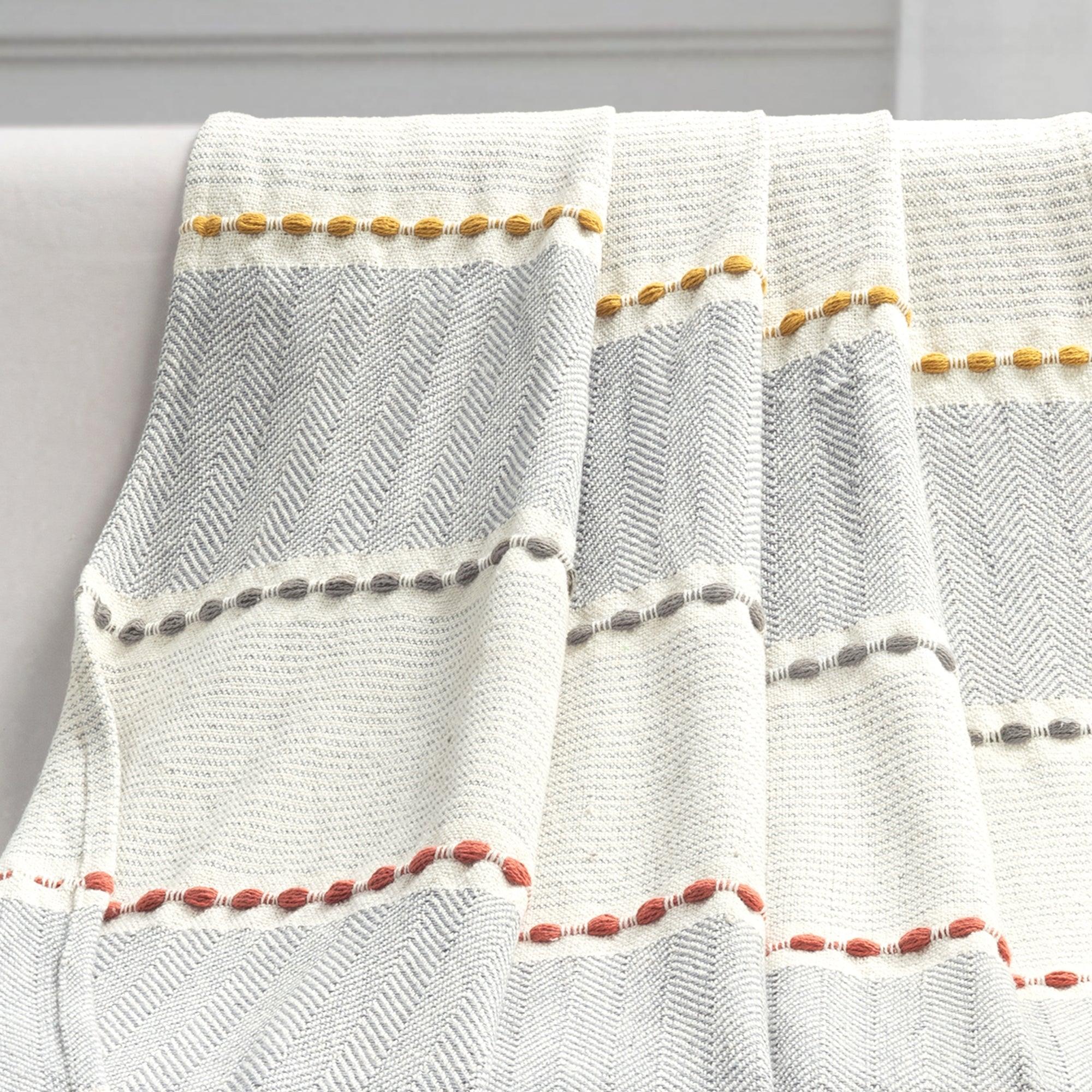 Herringbone Stripe Yarn Dyed Cotton Woven Tassel Throw