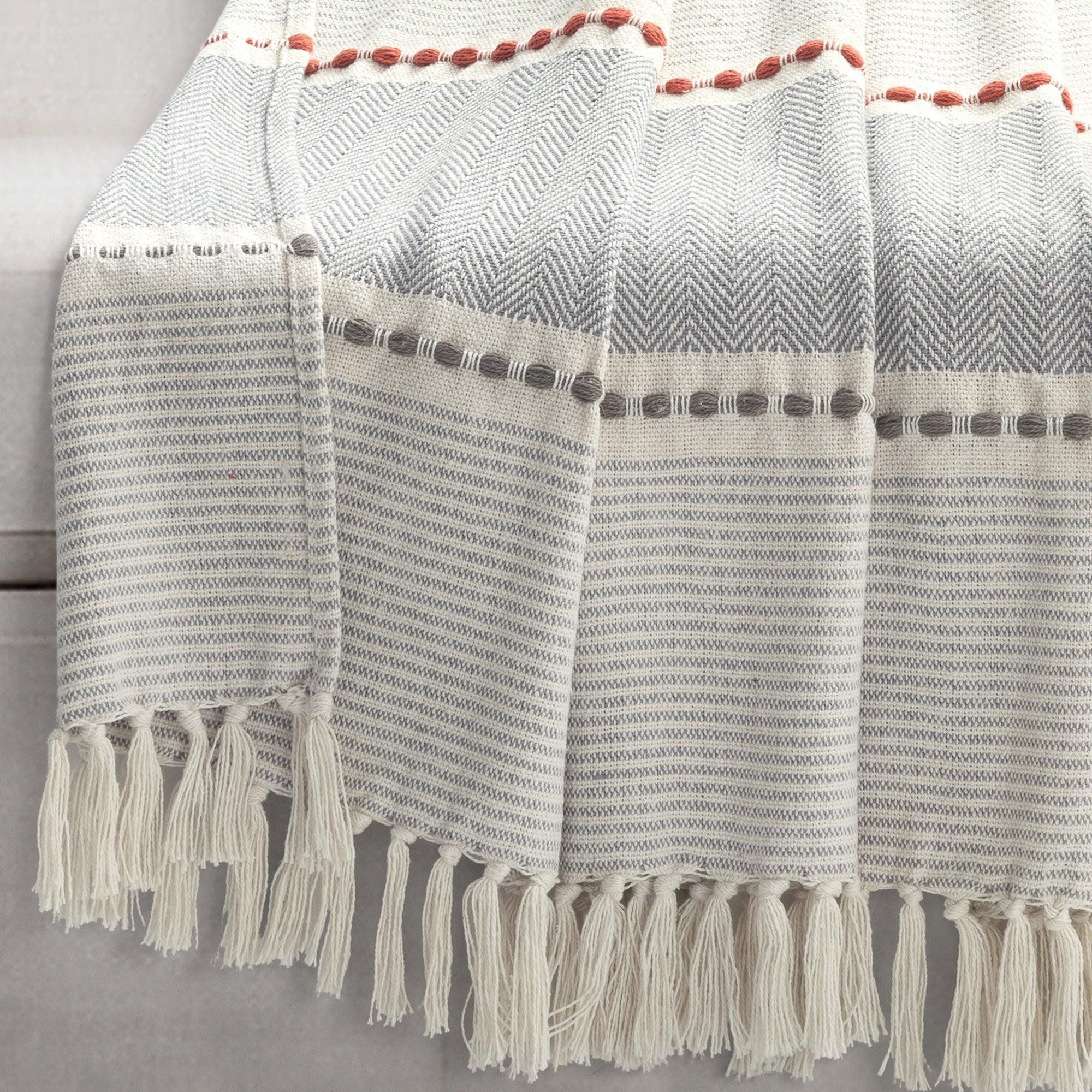 Herringbone Stripe Yarn Dyed Cotton Woven Tassel Throw