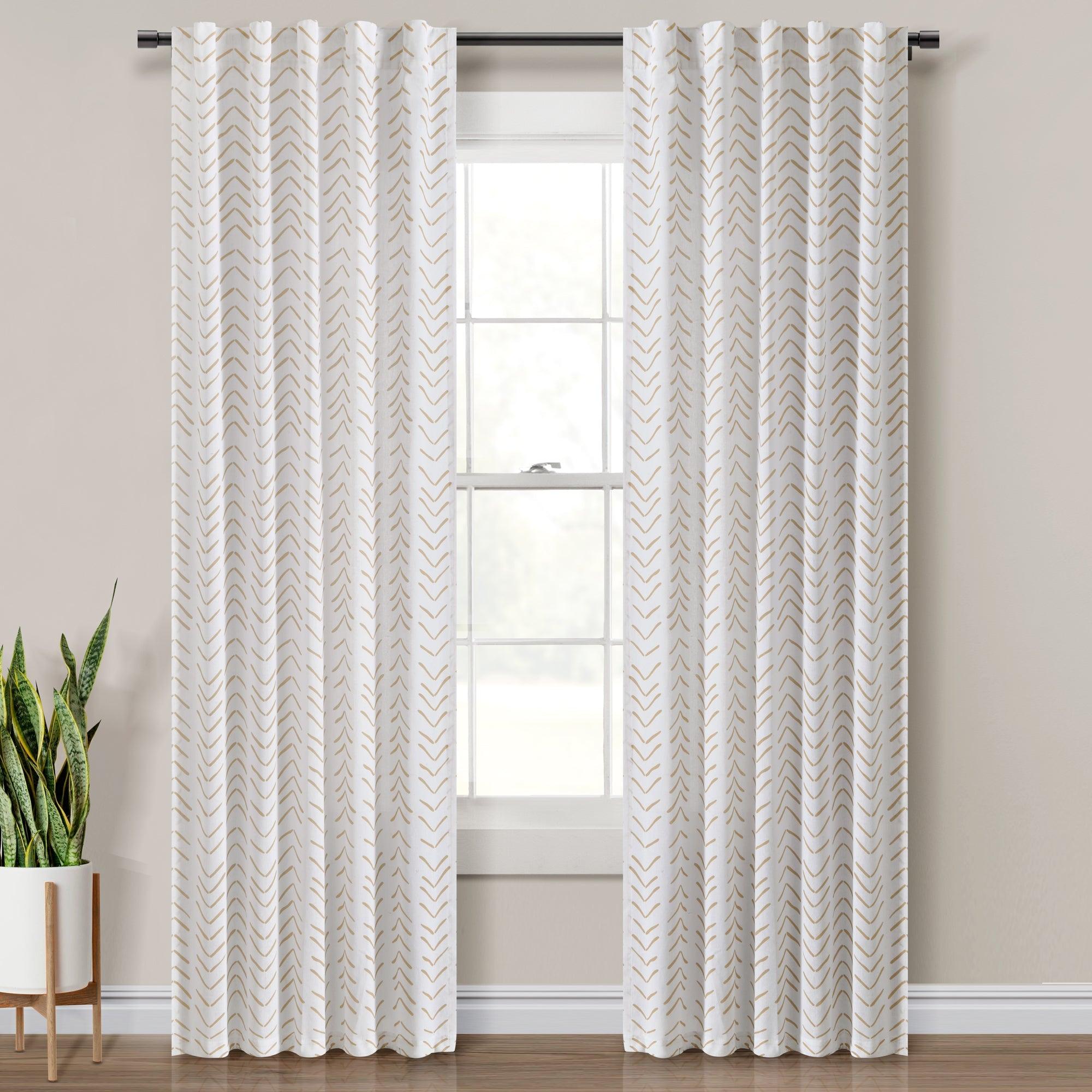 Hygge Modern Arrow Faux Linen Window Curtain Panel Set