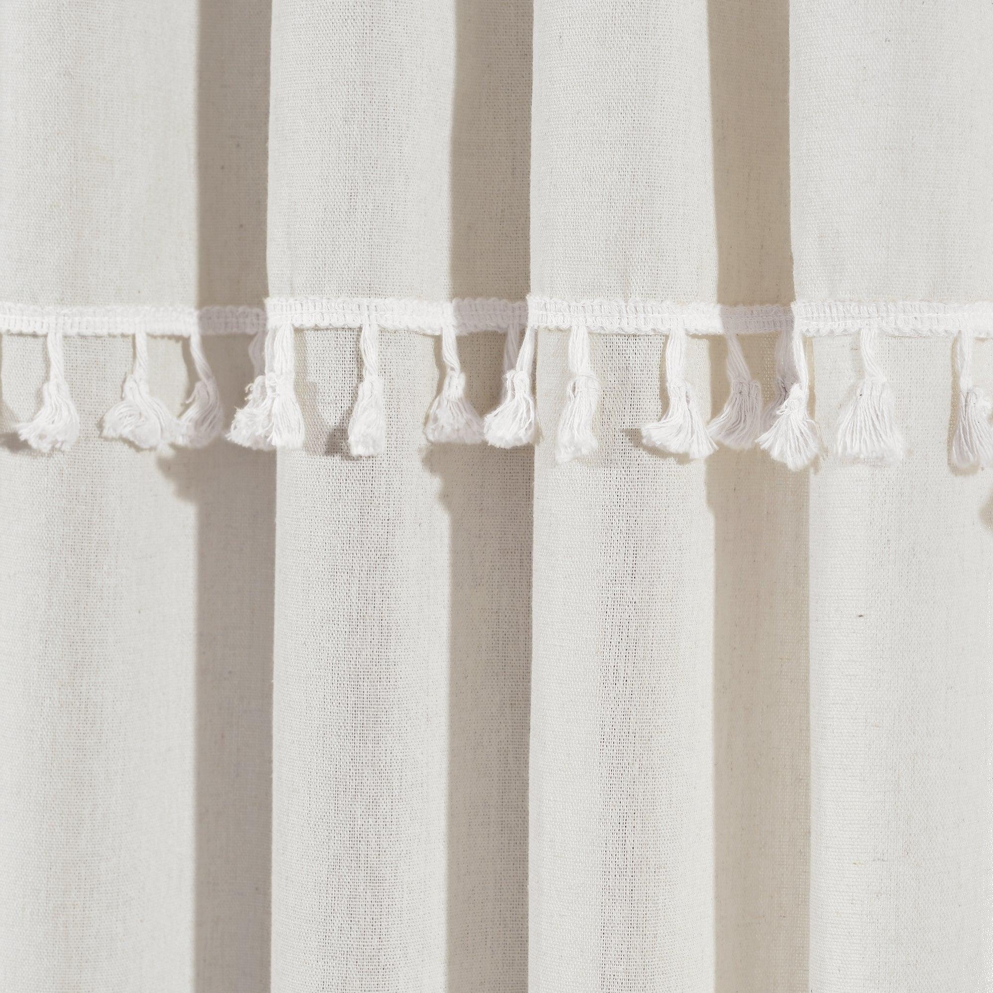 Ivy Tassel Faux Linen Window Curtain Panel Set