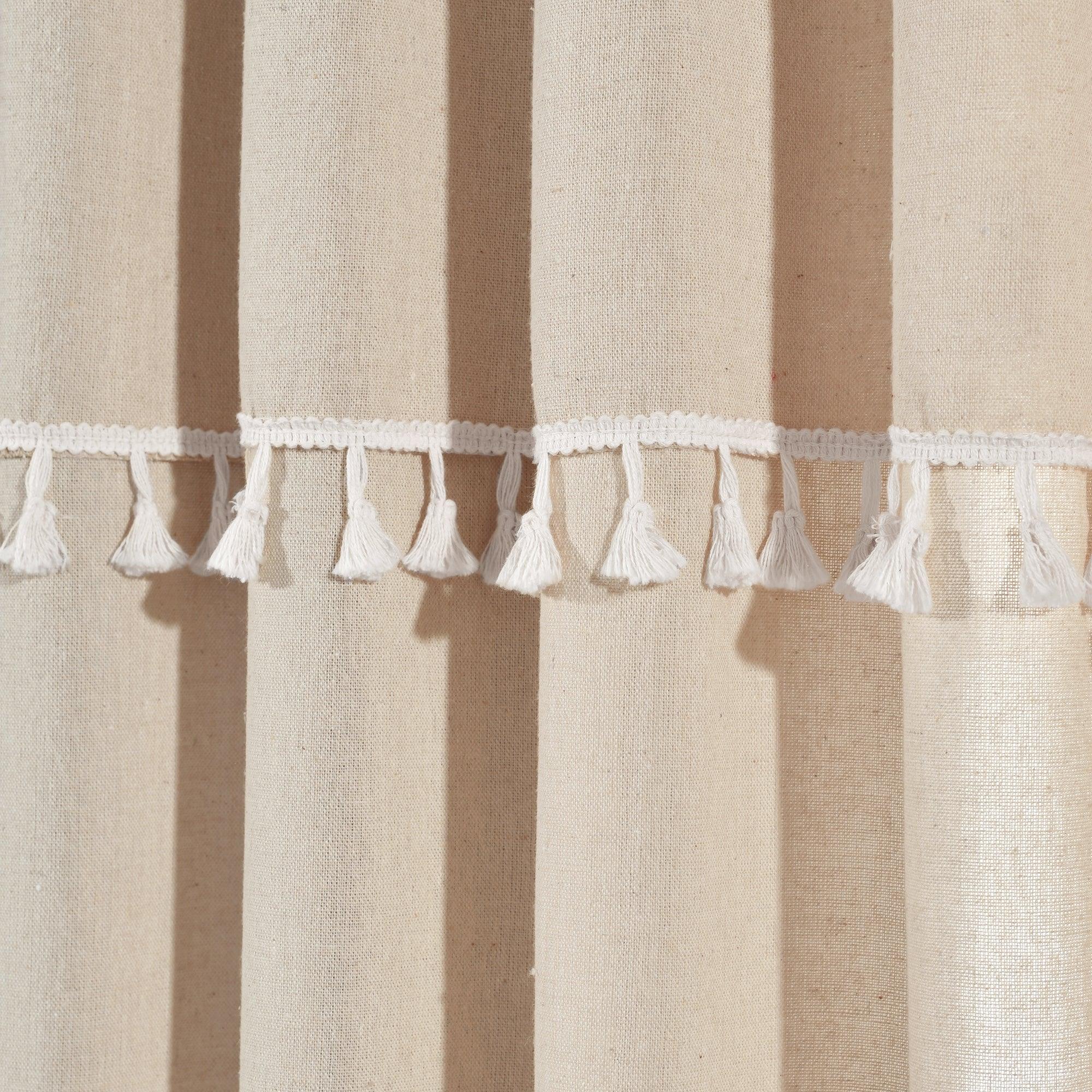 Ivy Tassel Faux Linen Window Curtain Panel Set