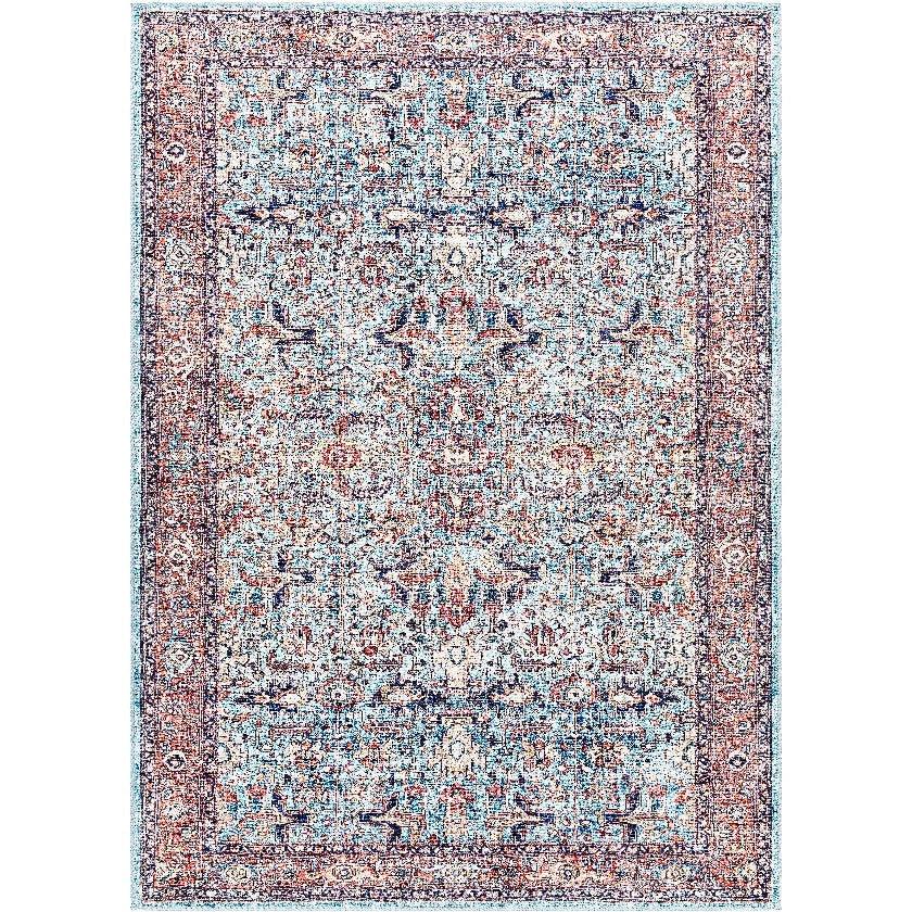 Jurrell Traditional Denim/Brown Washable Area Rug