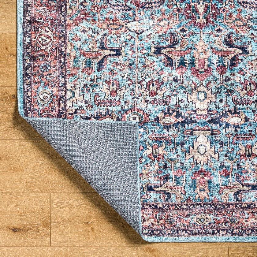 Jurrell Traditional Denim/Brown Washable Area Rug