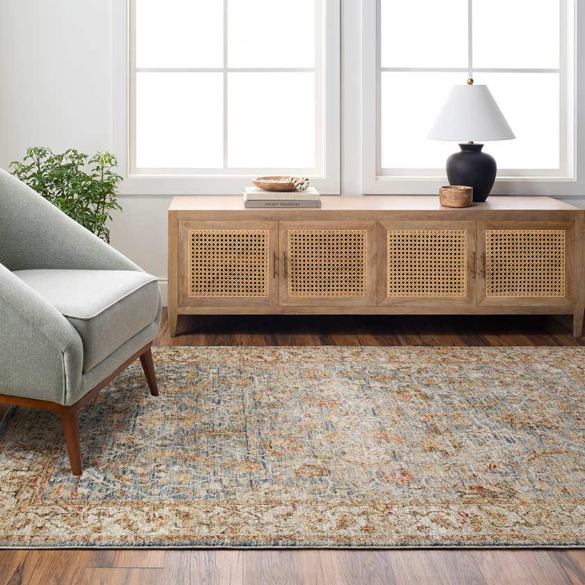 Kendrix Traditional Light Sage/Dark Blue Area Rug