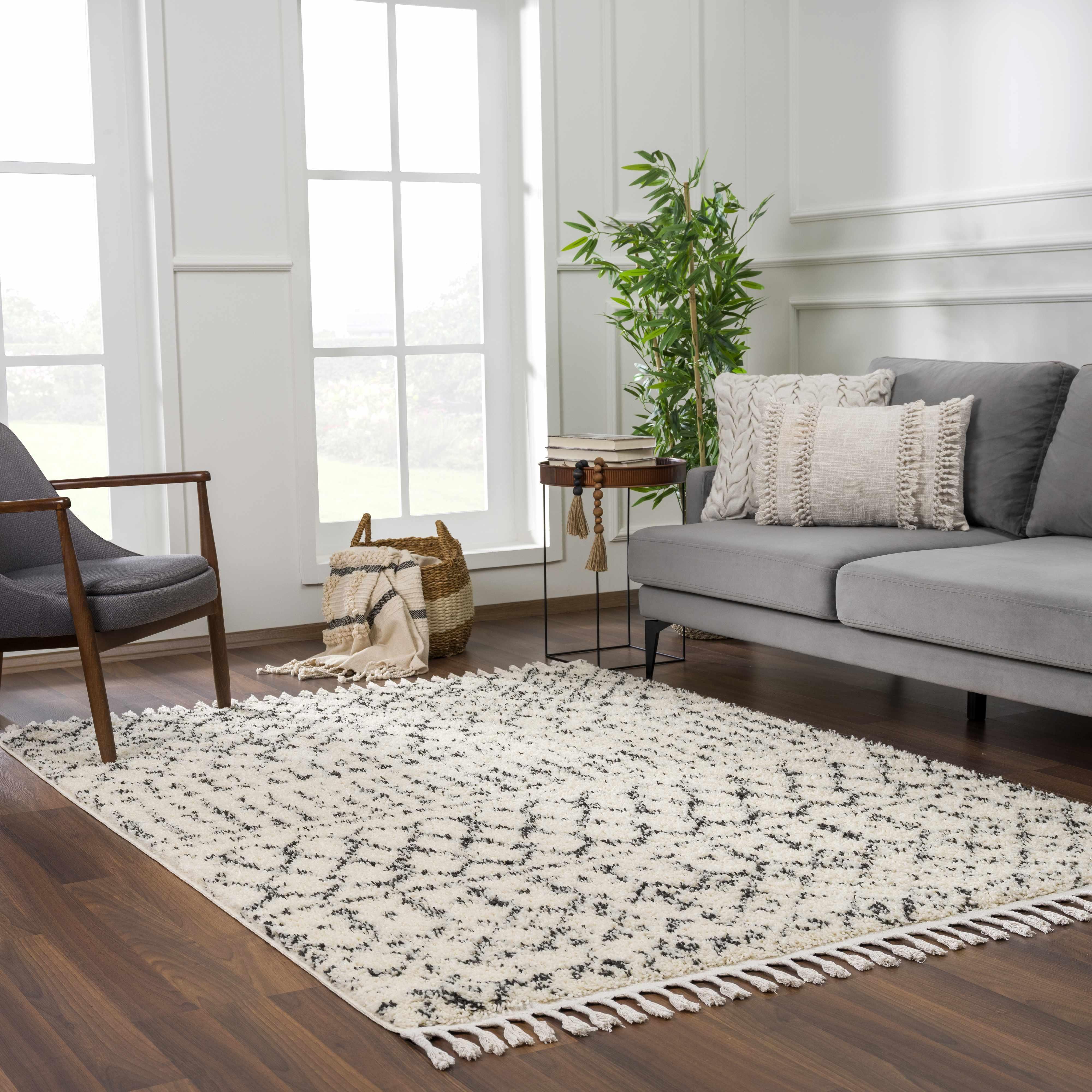 Kibureau Cream Trellis Shag Area Rug