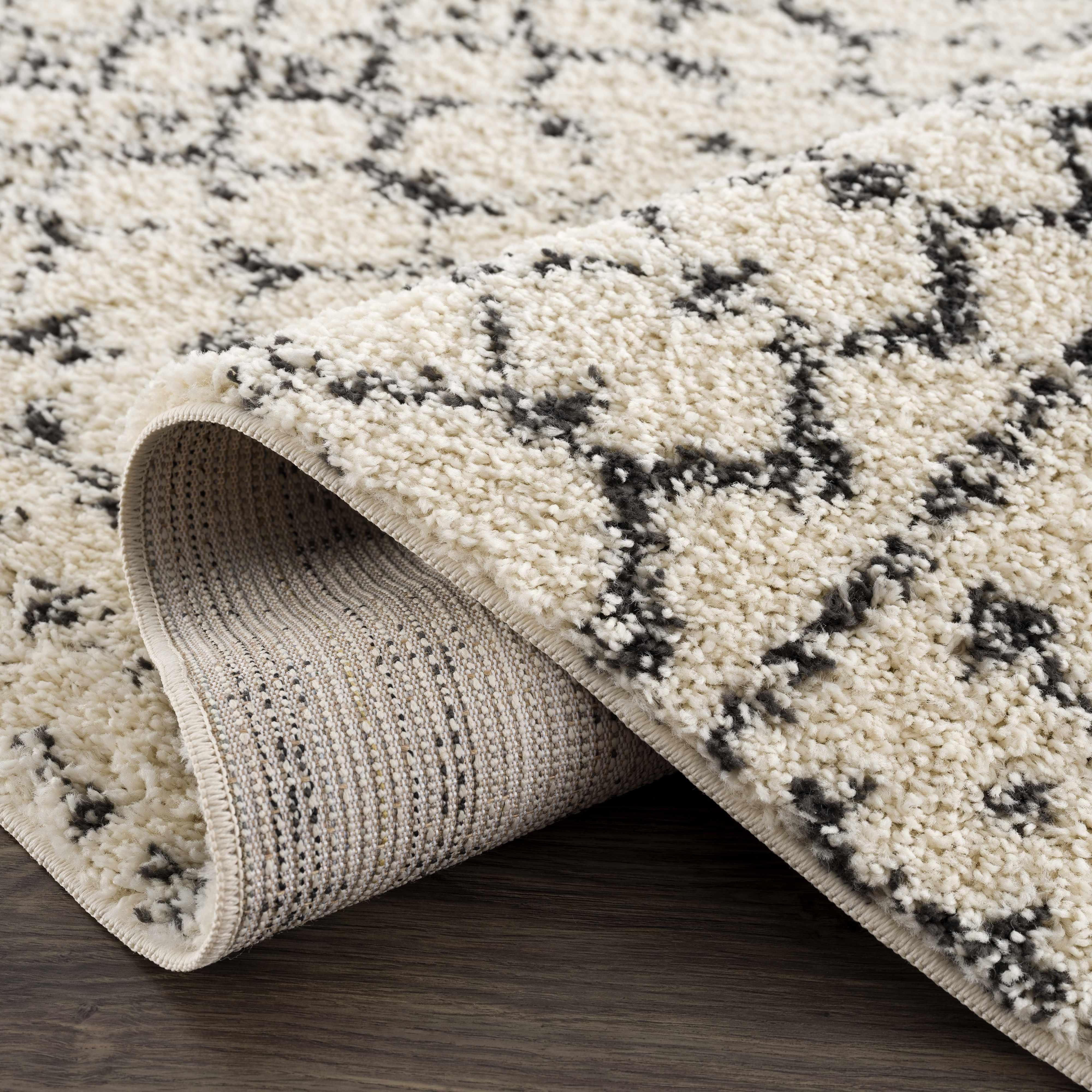 Kibureau Cream Trellis Shag Area Rug