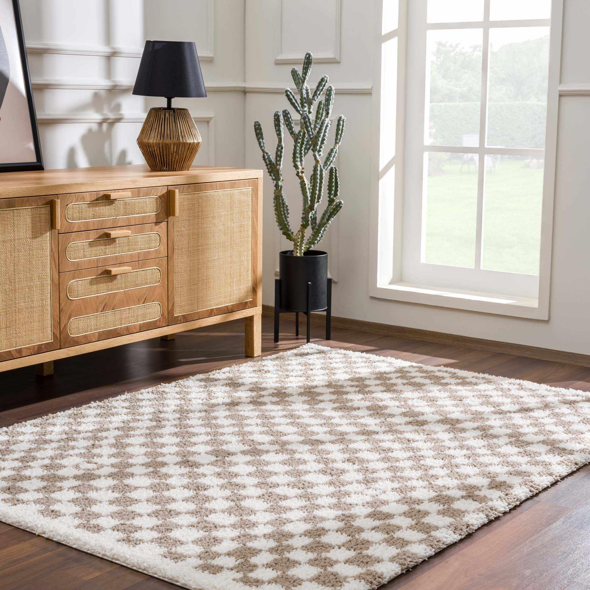 Kieu Light Gray & Taupe Checkered Area Rug