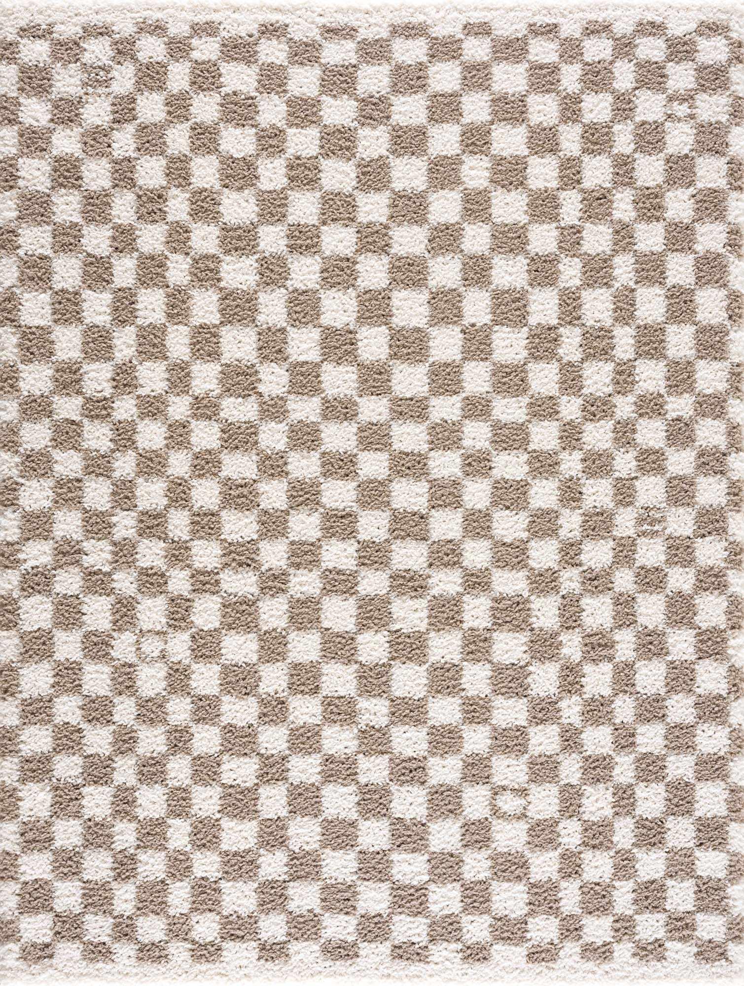 Kieu Light Gray & Taupe Checkered Area Rug