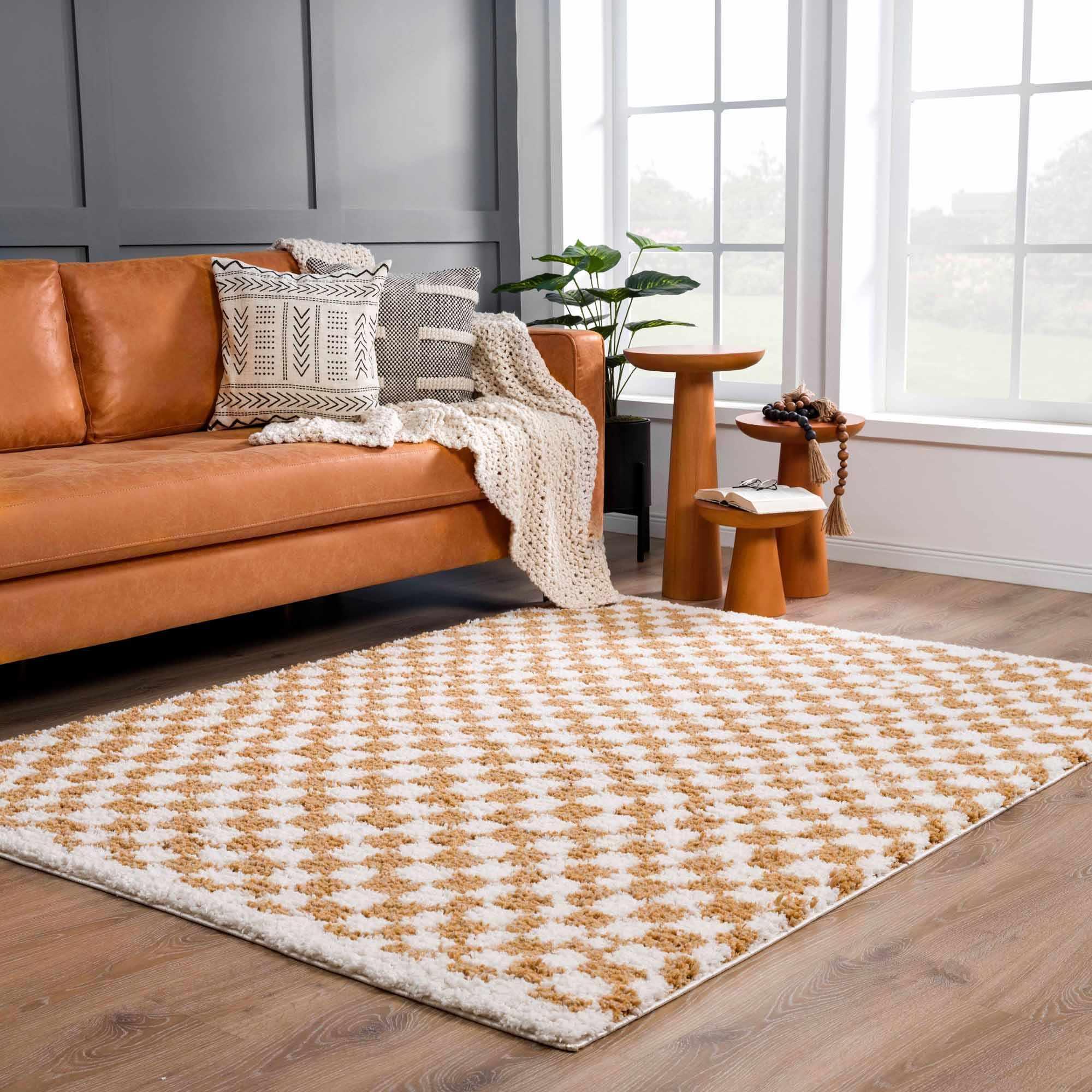 Kieu Yellow & White Checkered Area Rug