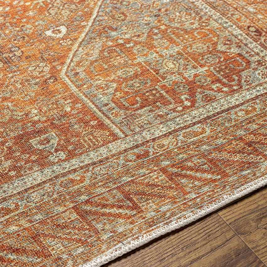 Kontea Traditional Burnt Orange Washable Area Rug