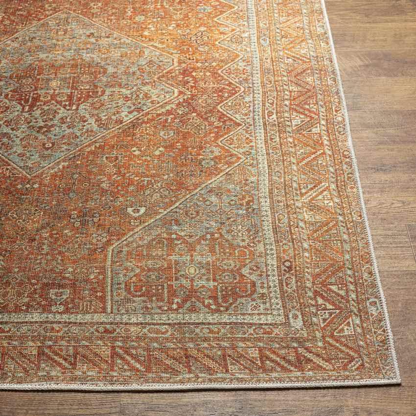 Kontea Traditional Burnt Orange Washable Area Rug