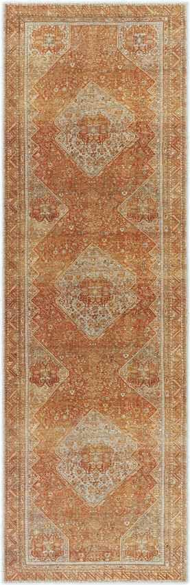 Kontea Traditional Burnt Orange Washable Area Rug