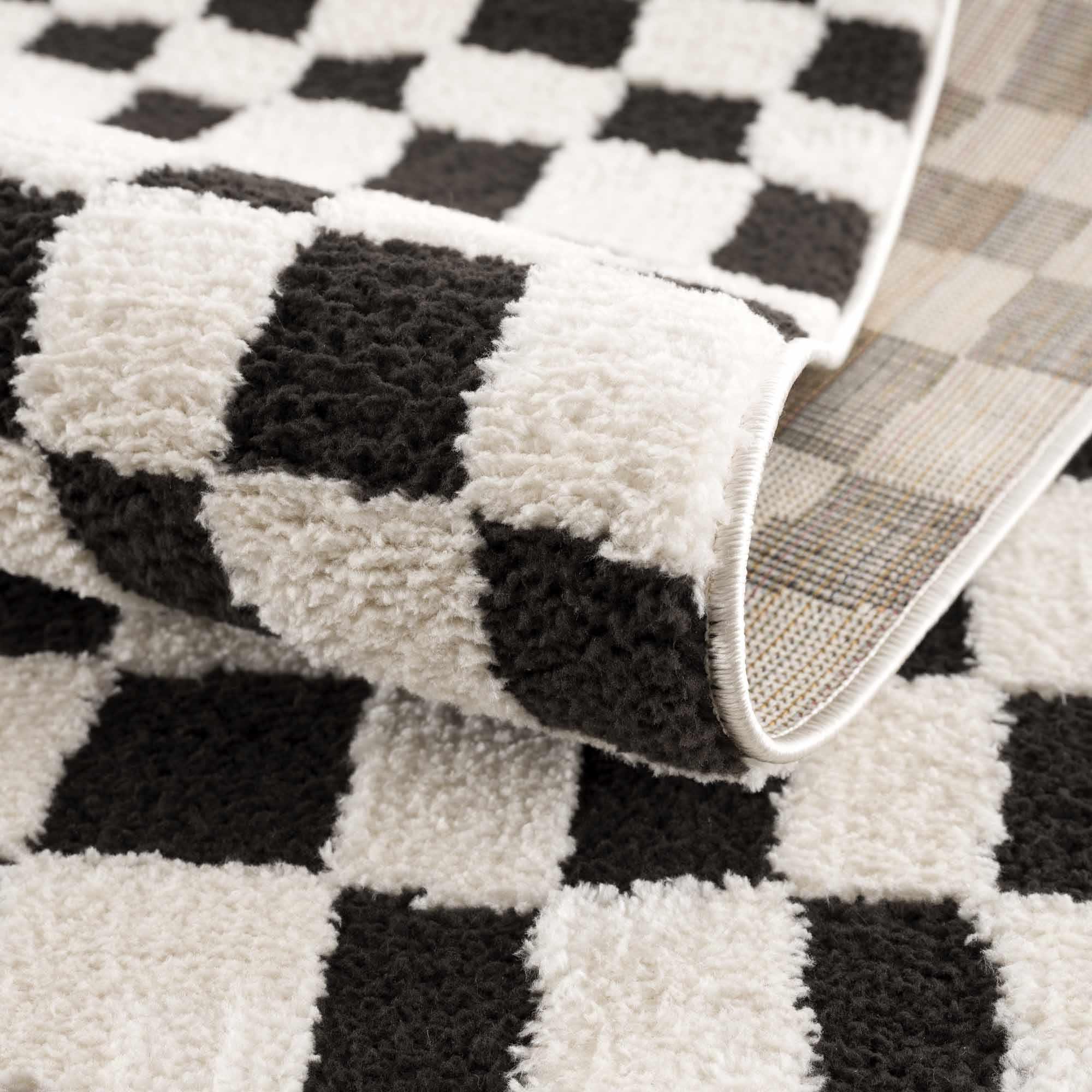 Lajos Black & White Checkered Area Rug