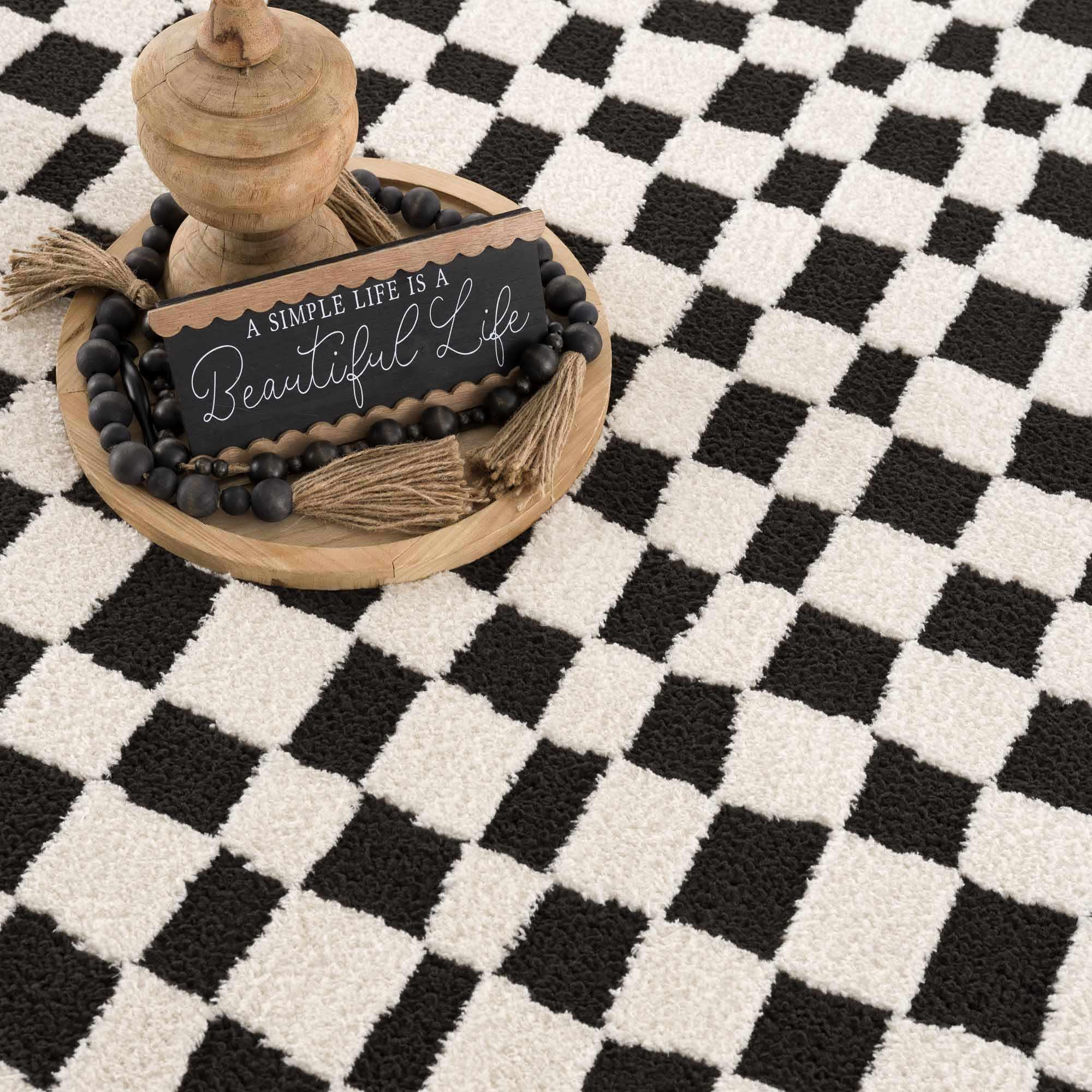 Lajos Black & White Checkered Area Rug