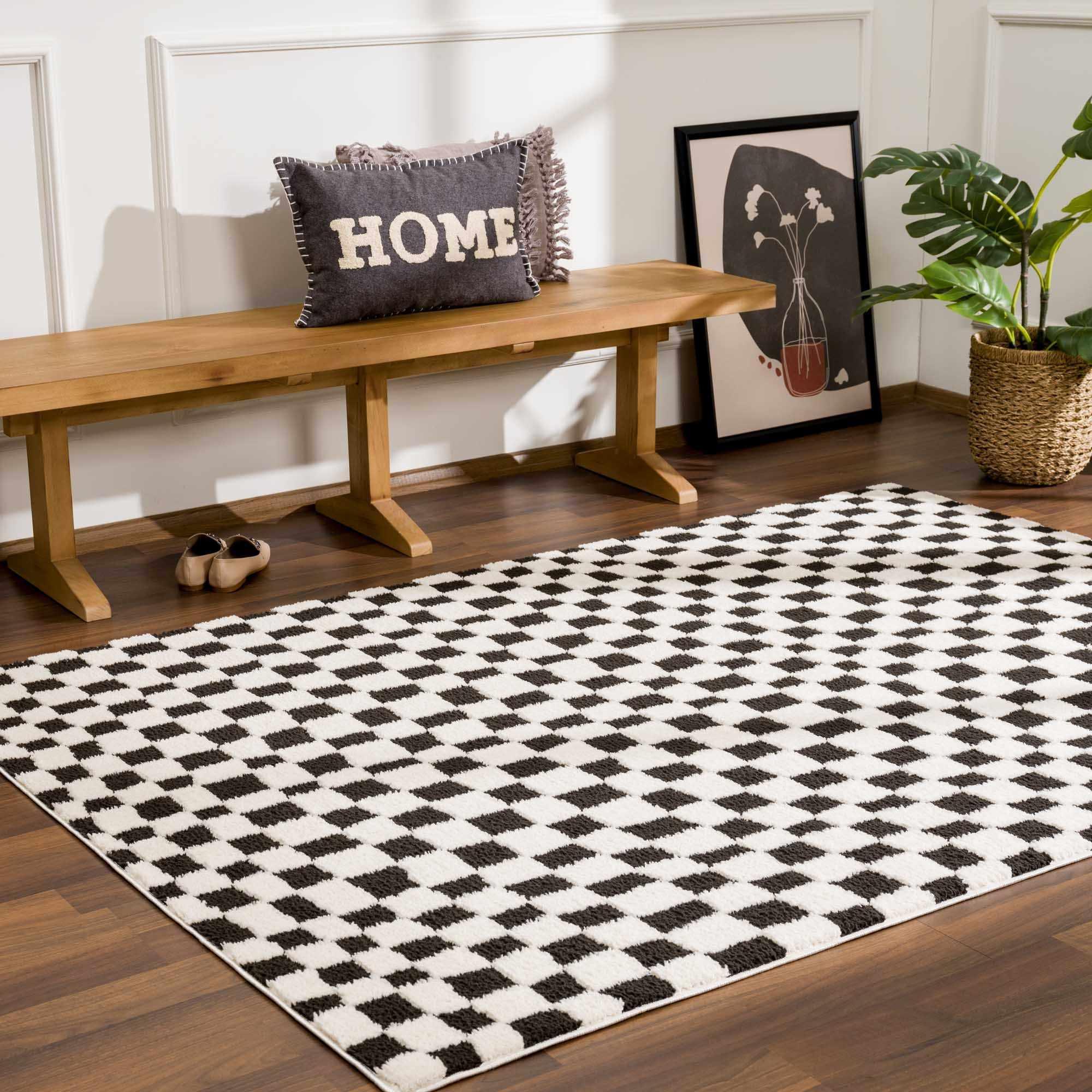 Lajos Black & White Checkered Area Rug