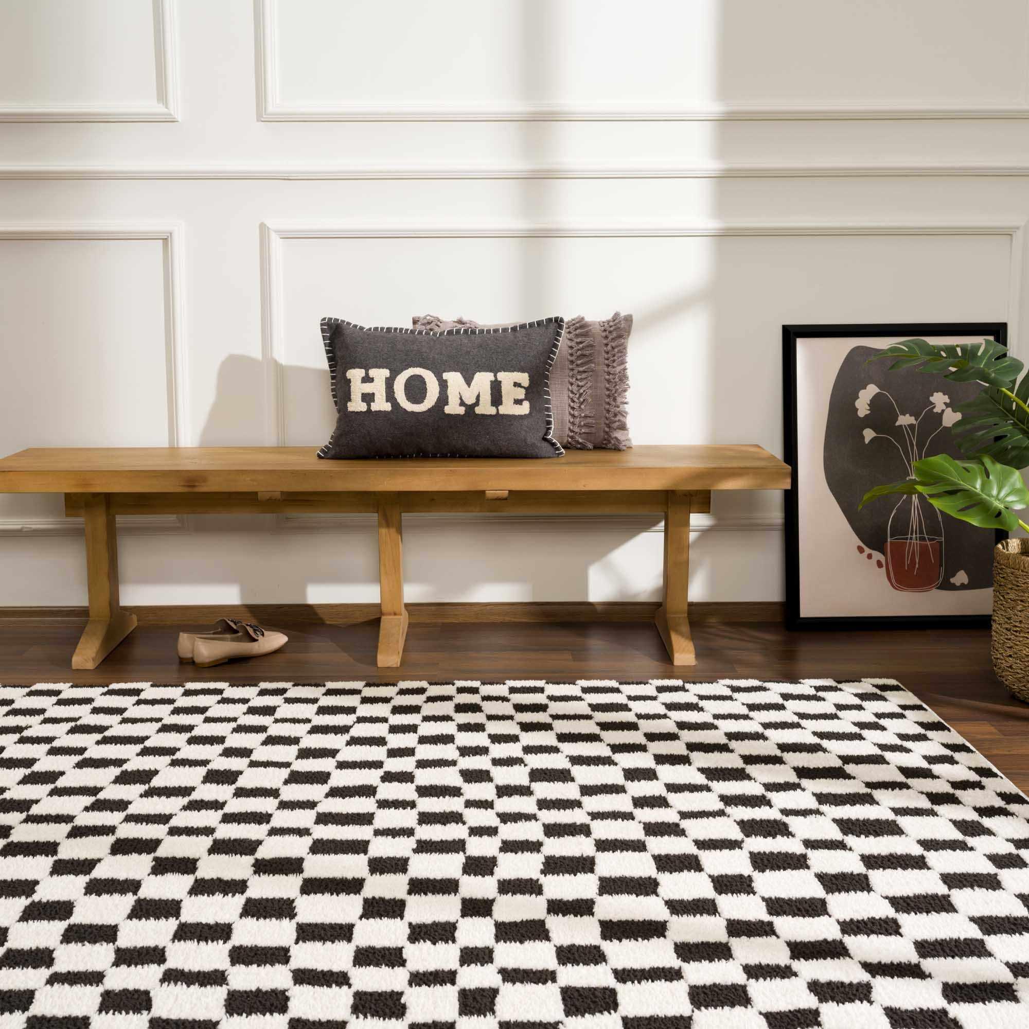 Lajos Black & White Checkered Area Rug