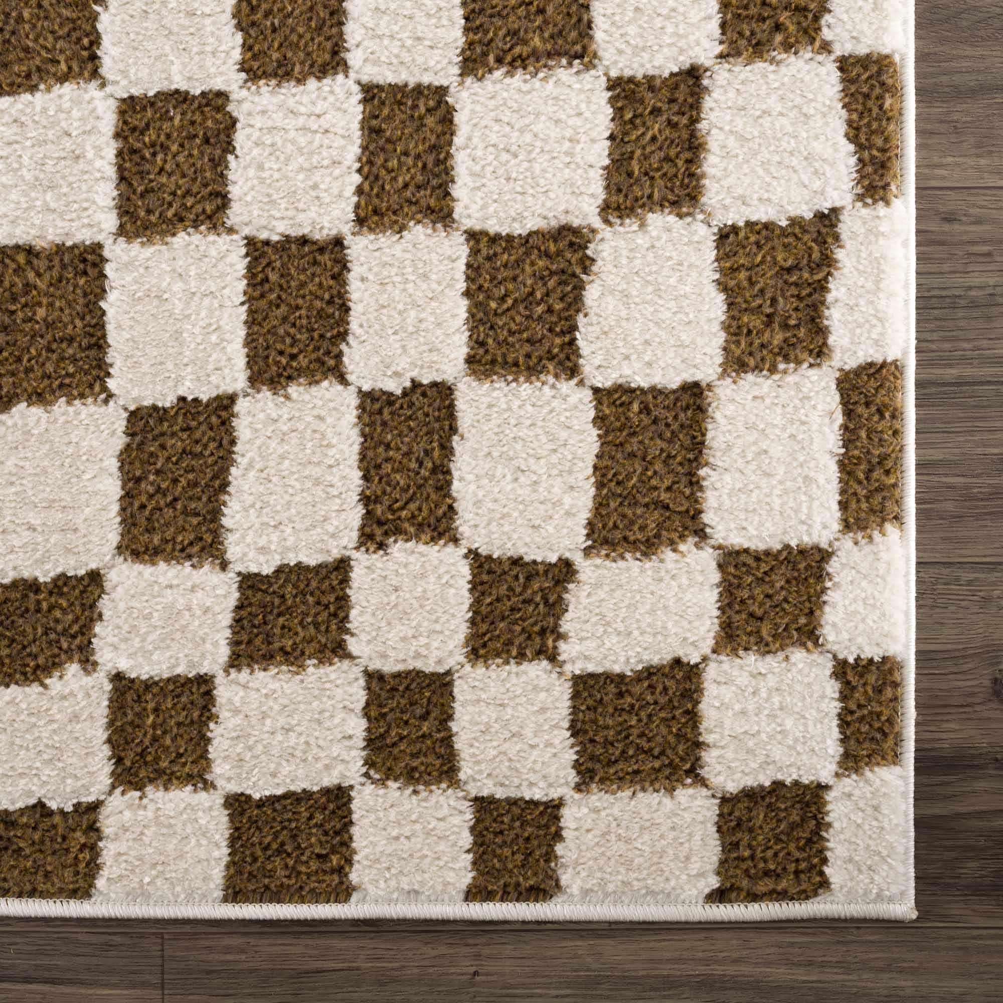 Lajos Brown Checkered Area Rug