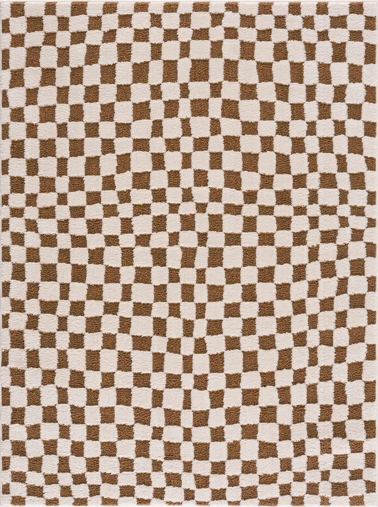 Lajos Brown Checkered Area Rug