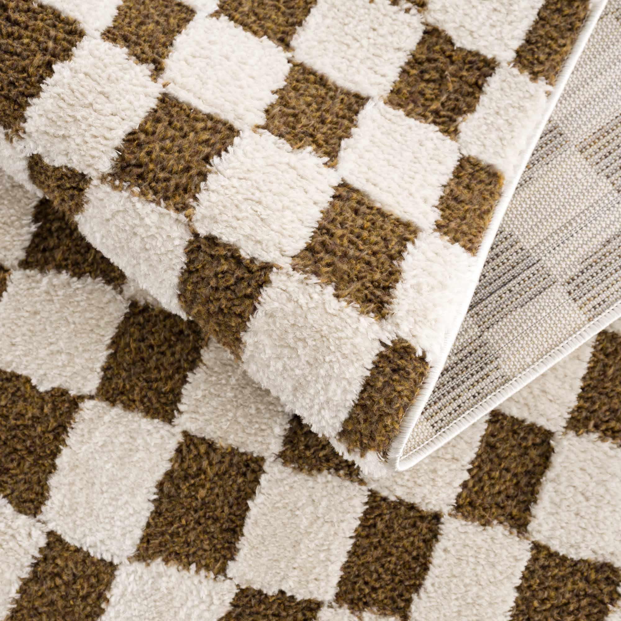 Lajos Brown Checkered Area Rug