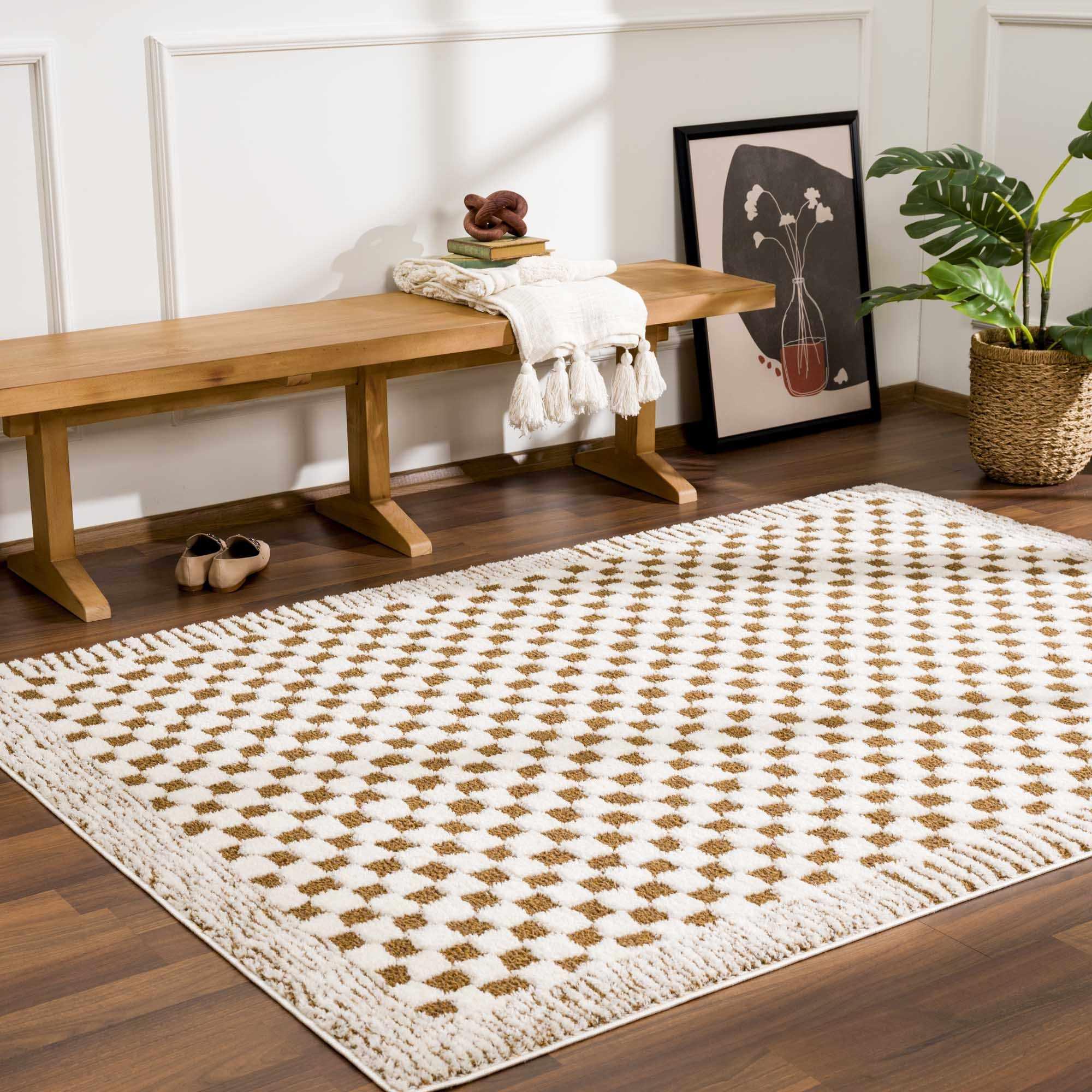 Leryn Brown&White Checkered Rug