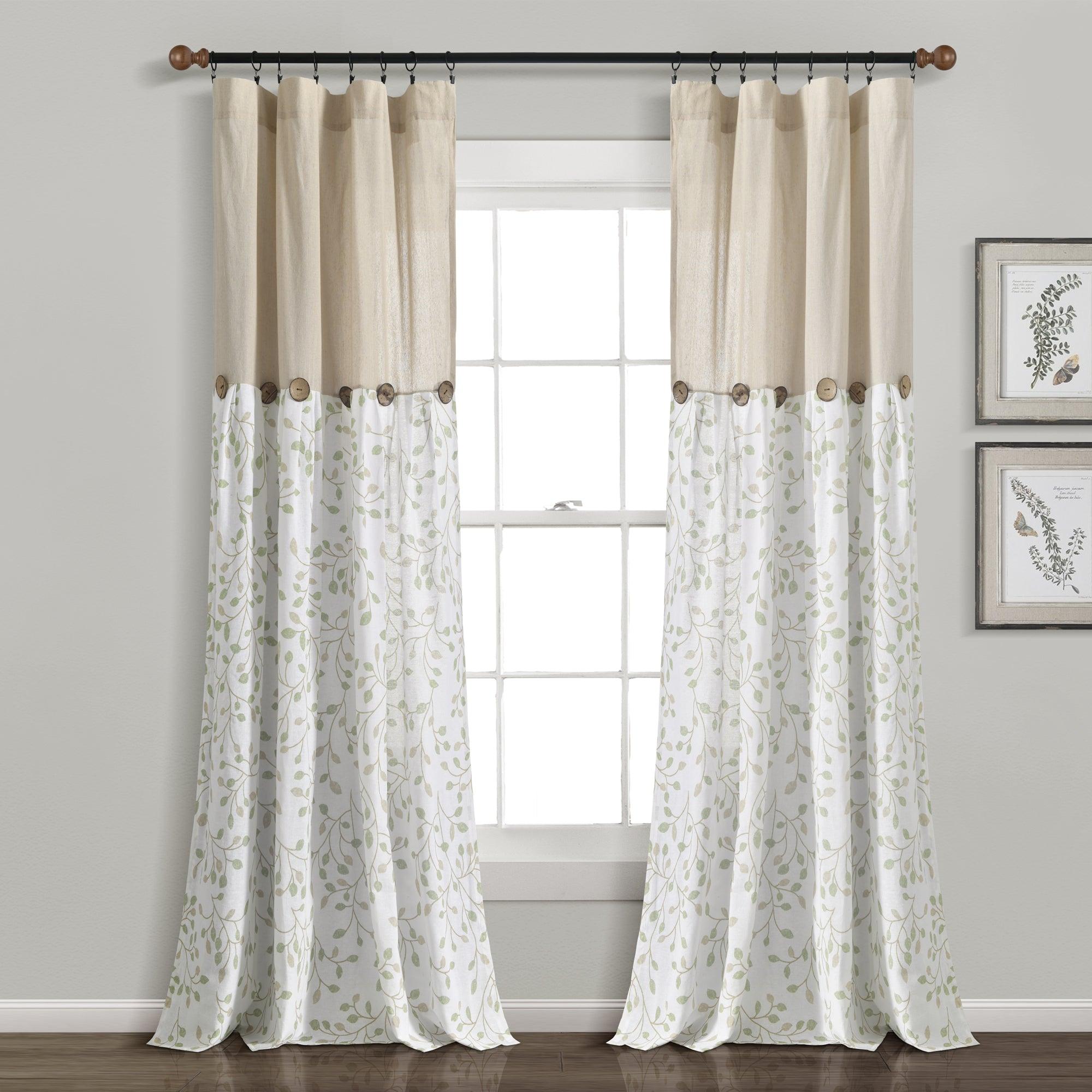 Linen Button Botanical Garden Window Curtain Panel