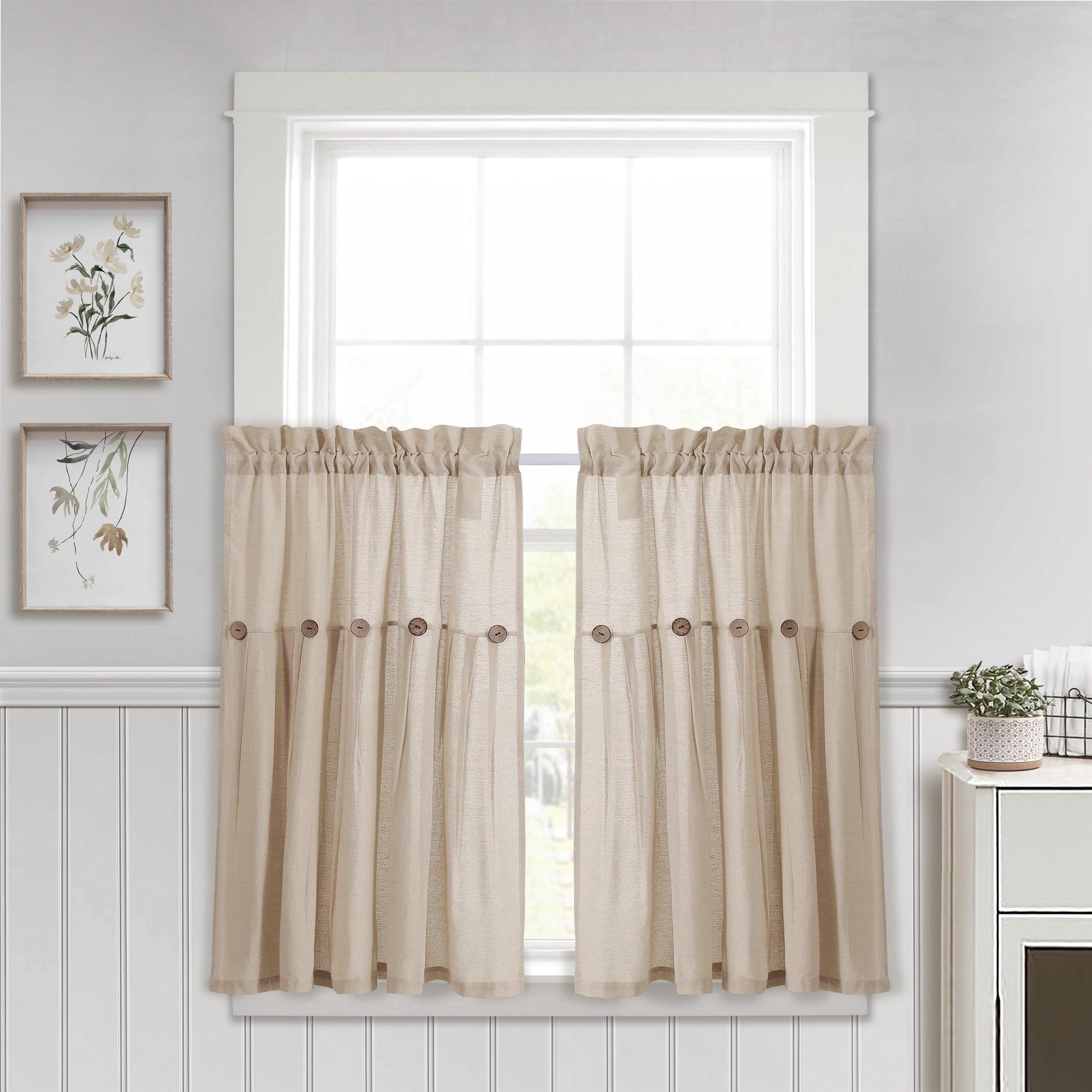 Linen Button Kitchen Window Tiers Set