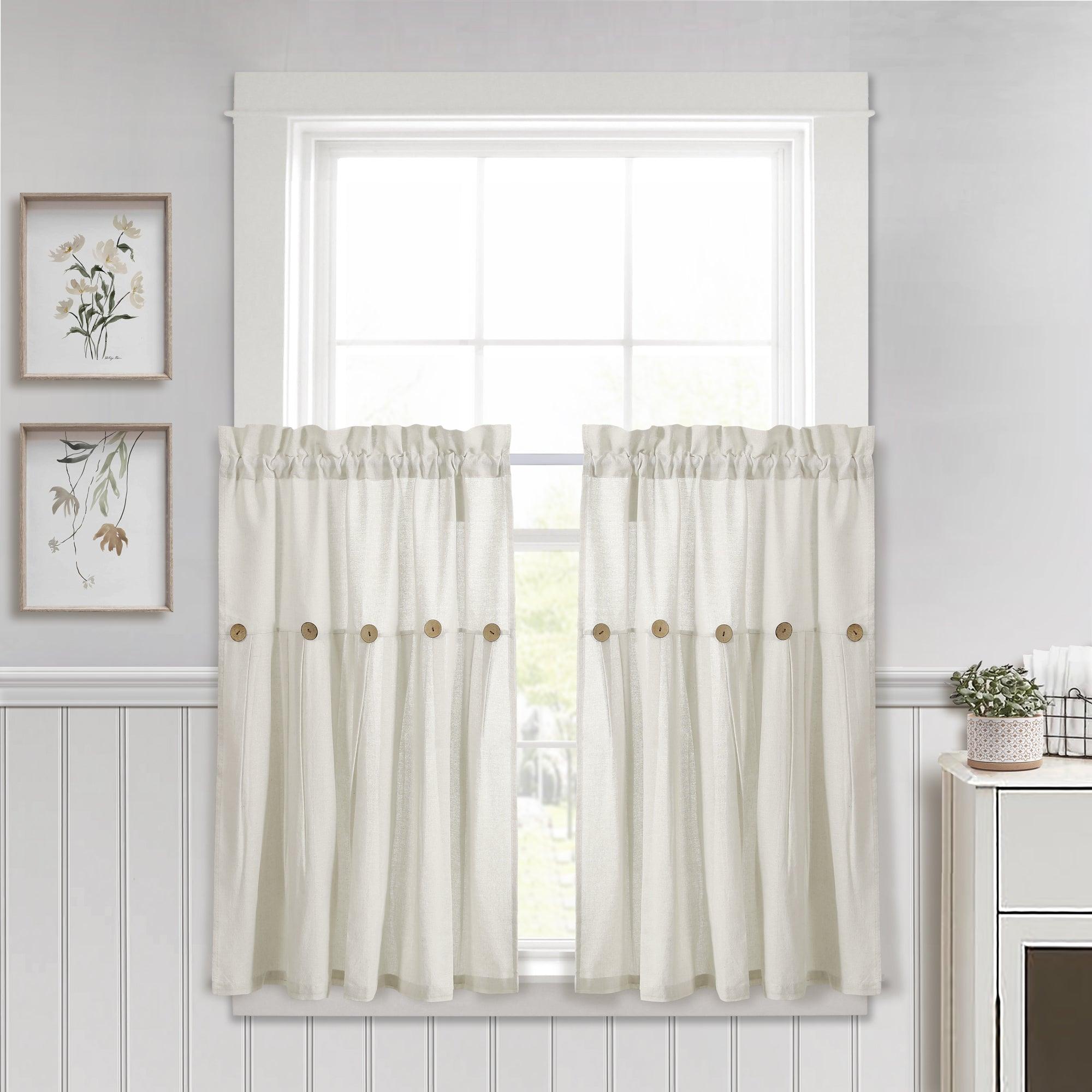 Linen Button Kitchen Window Tiers Set