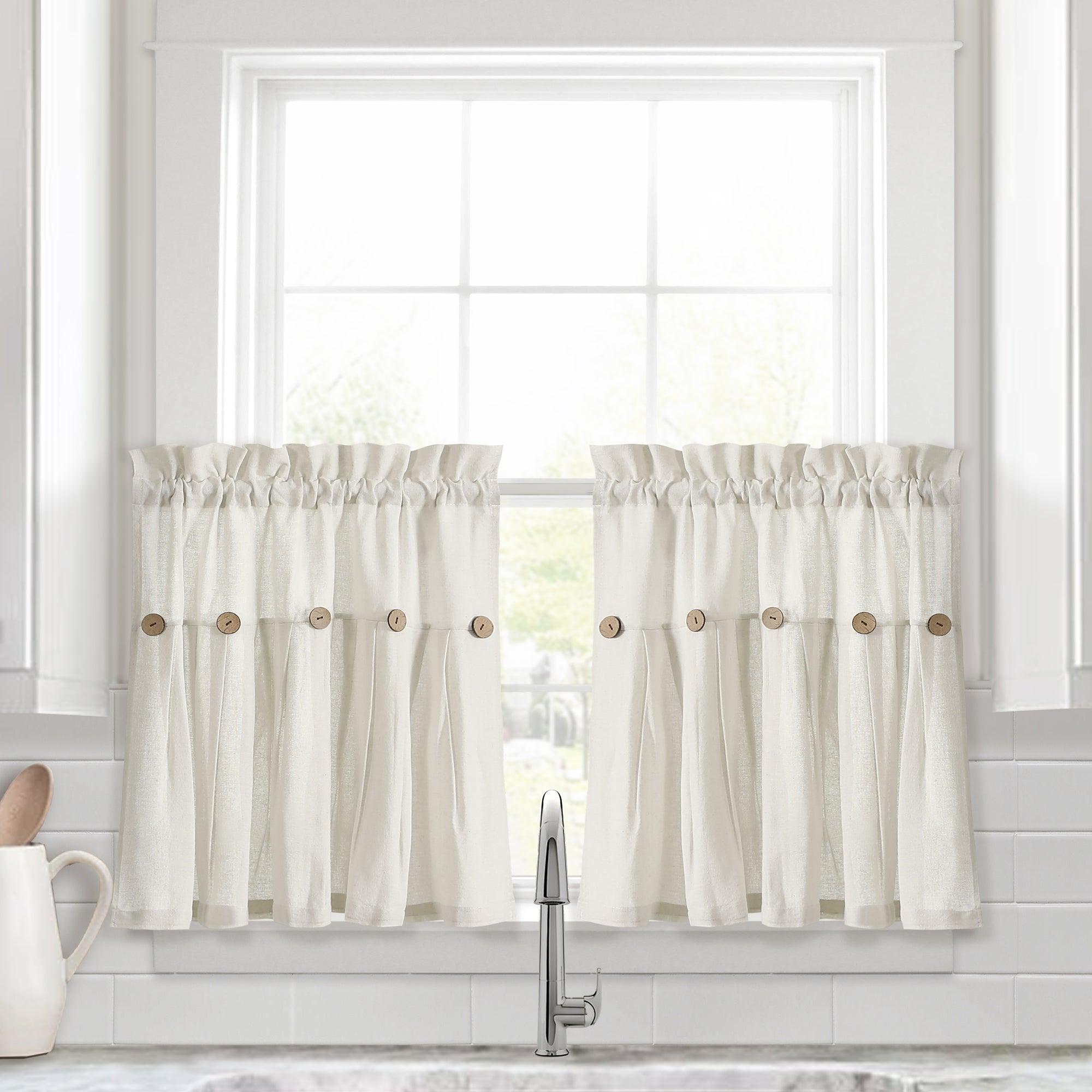 Linen Button Kitchen Window Tiers Set