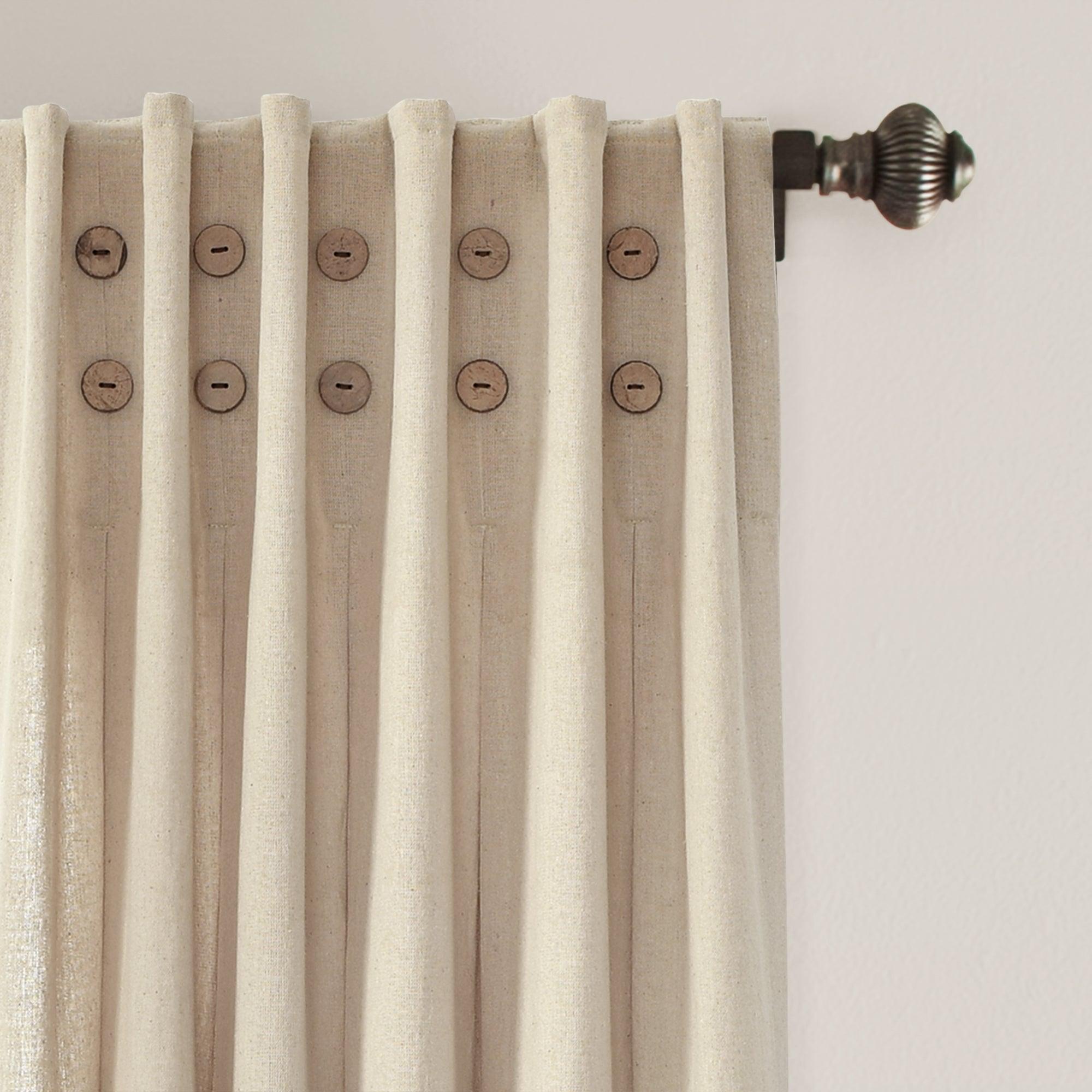 Linen Button Pinched Pleat Window Curtain Panel